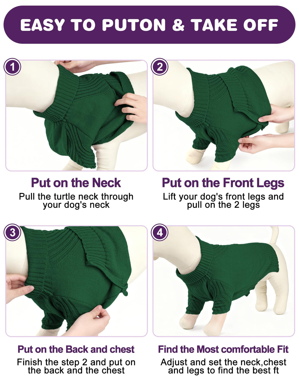 AURUZA dog sweater belly-cut for easy potty breaks without restricting movement.