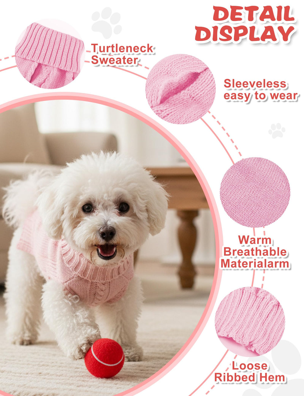 AURUZA sueter perro diseno sin-manga cuello-alto facilita ponersela