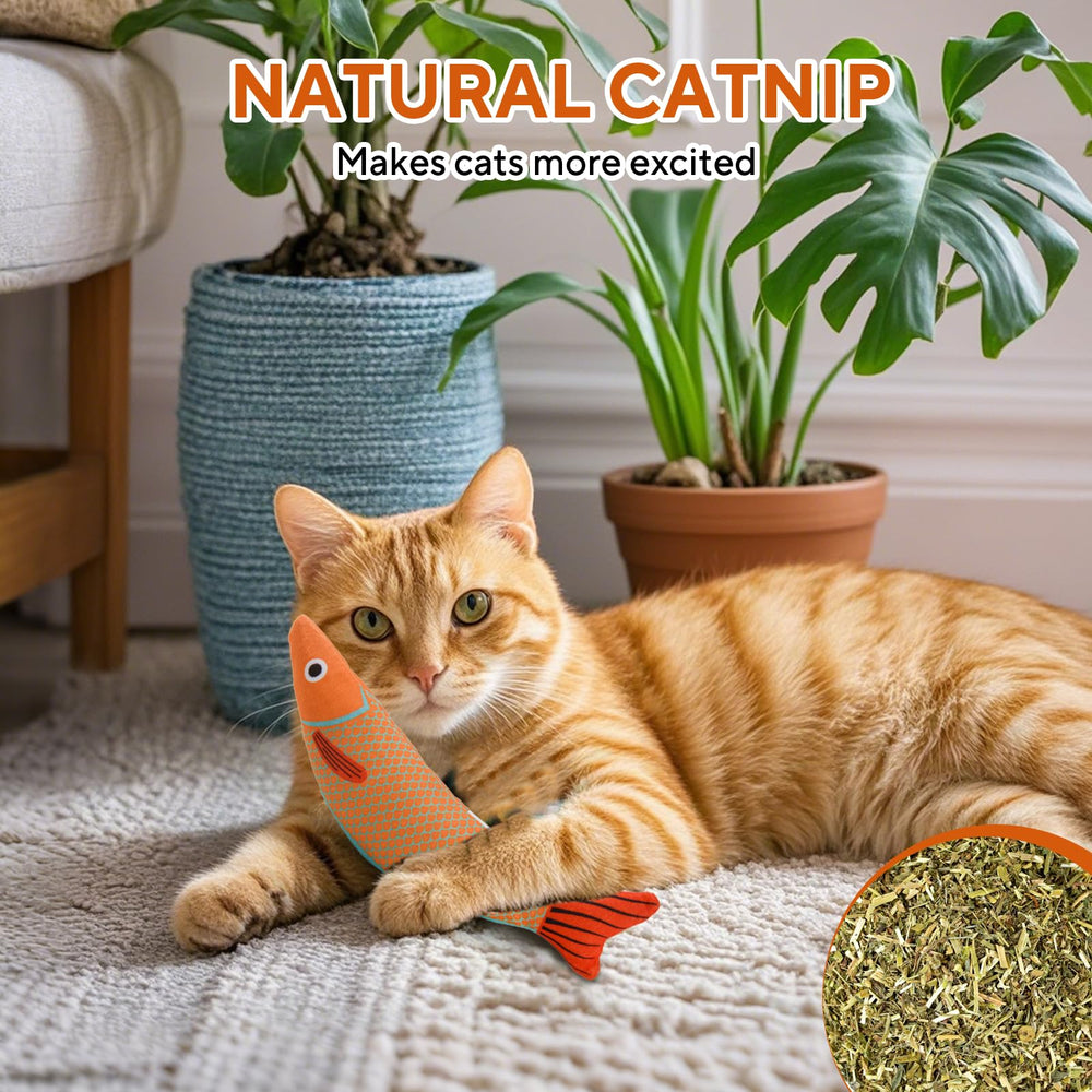 AUSCAT catnip fish toy with soft fabric for gentle handling.