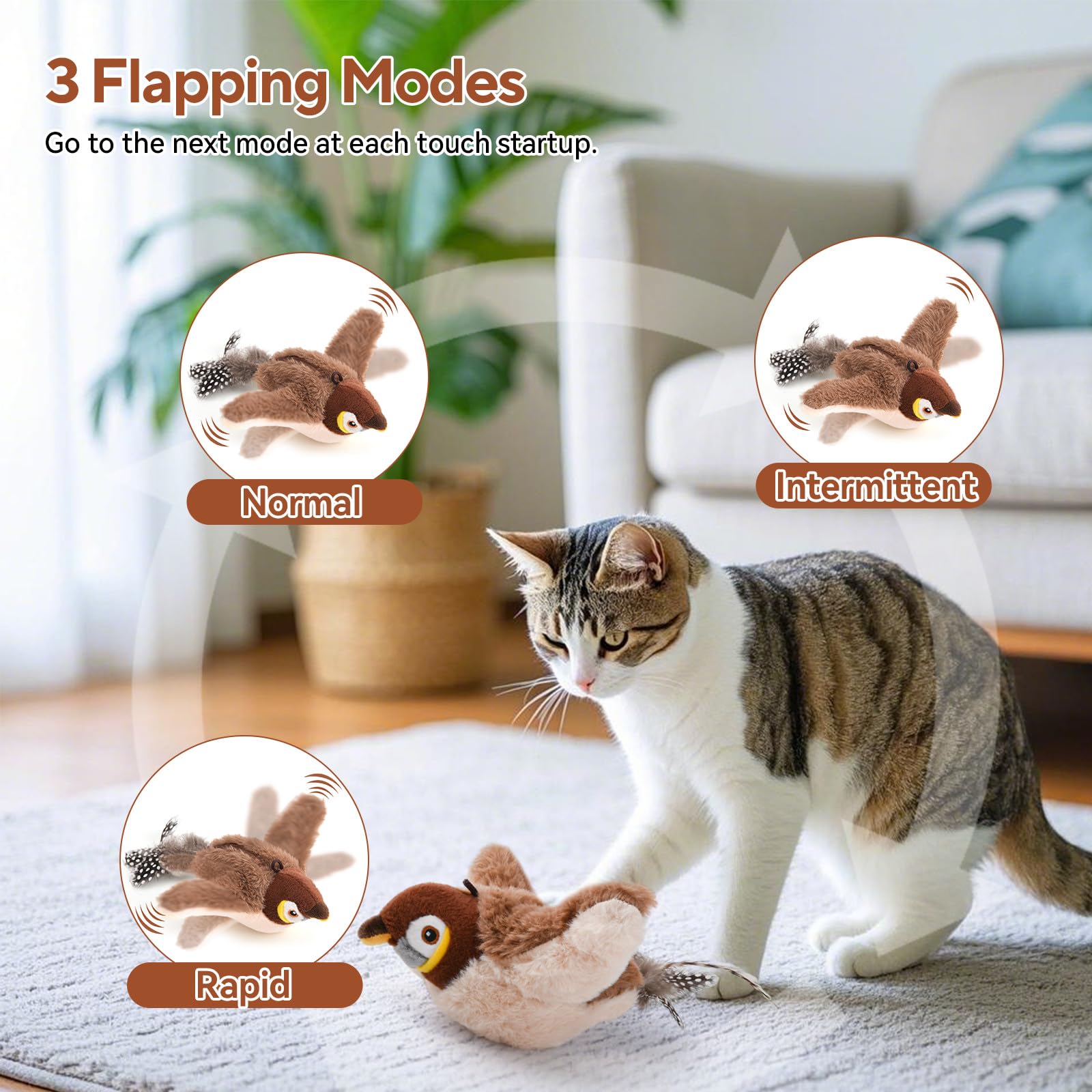 AUSCAT Flappy Bird Toy includes a catnip pouch to boost attraction and activity.