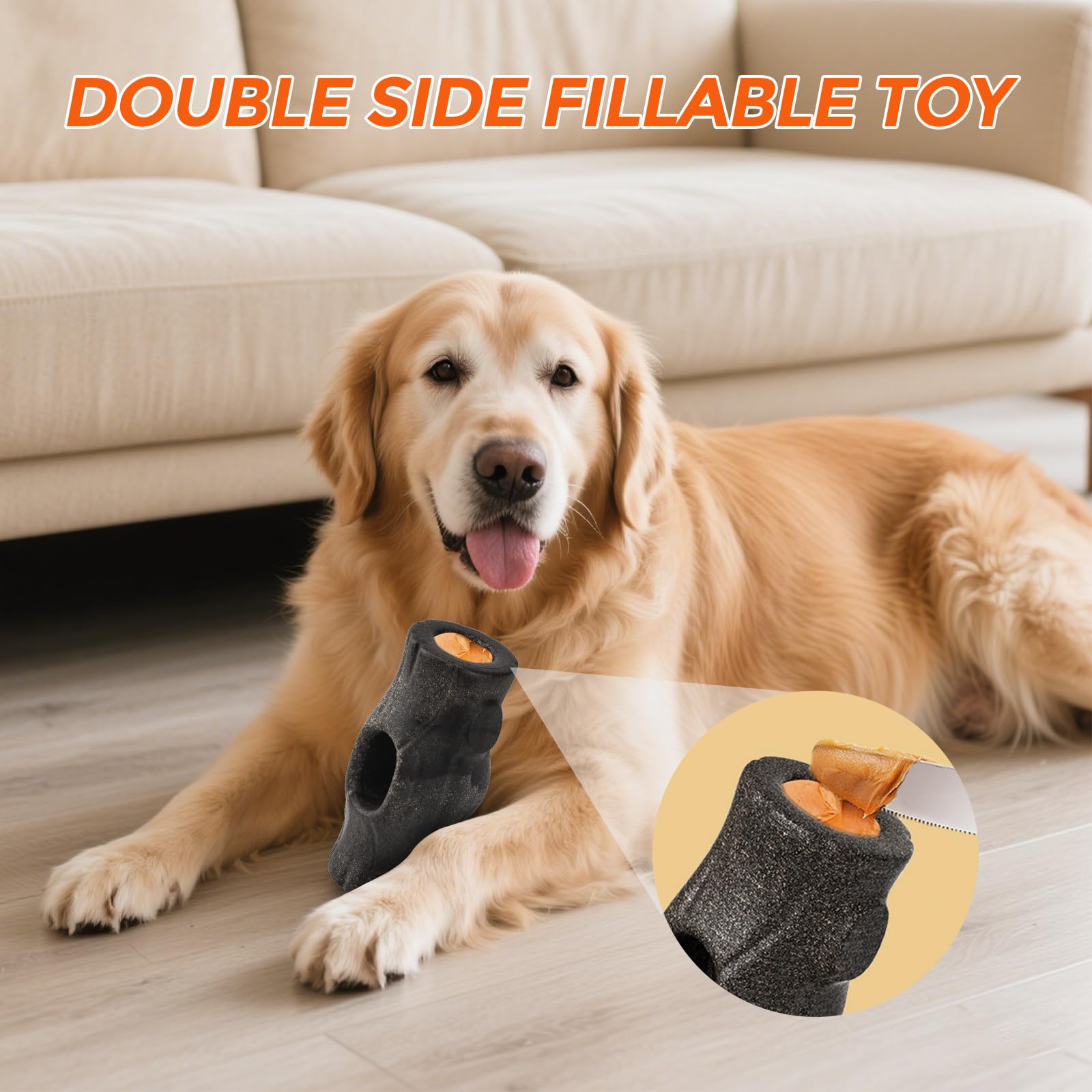 AUSCAT Indestructible dog toy side holes for pastes, adding variety.