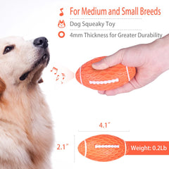 AUSCAT squeaky dog football green — side view shows grooved grip for easy bite.