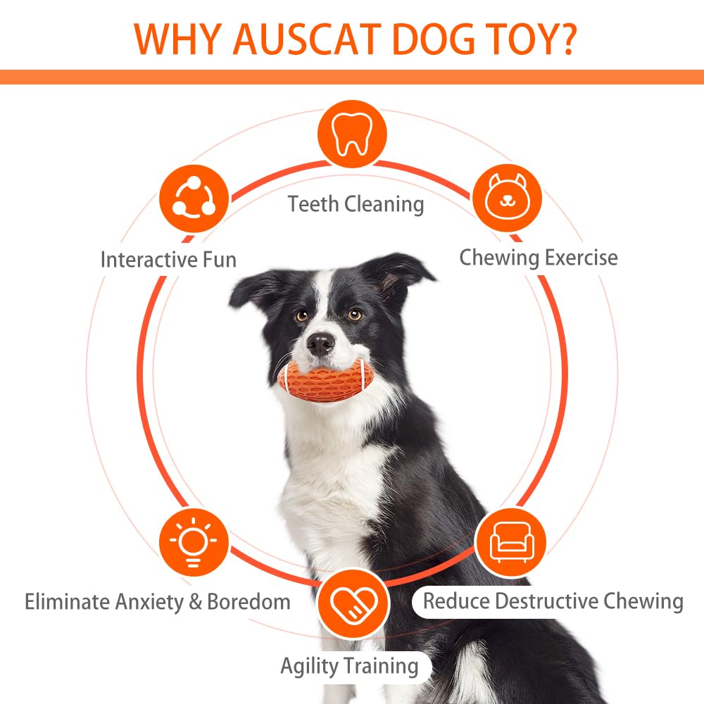 AUSCAT squeaky dog football orange — engaging squeaker for entertaining play sessions.