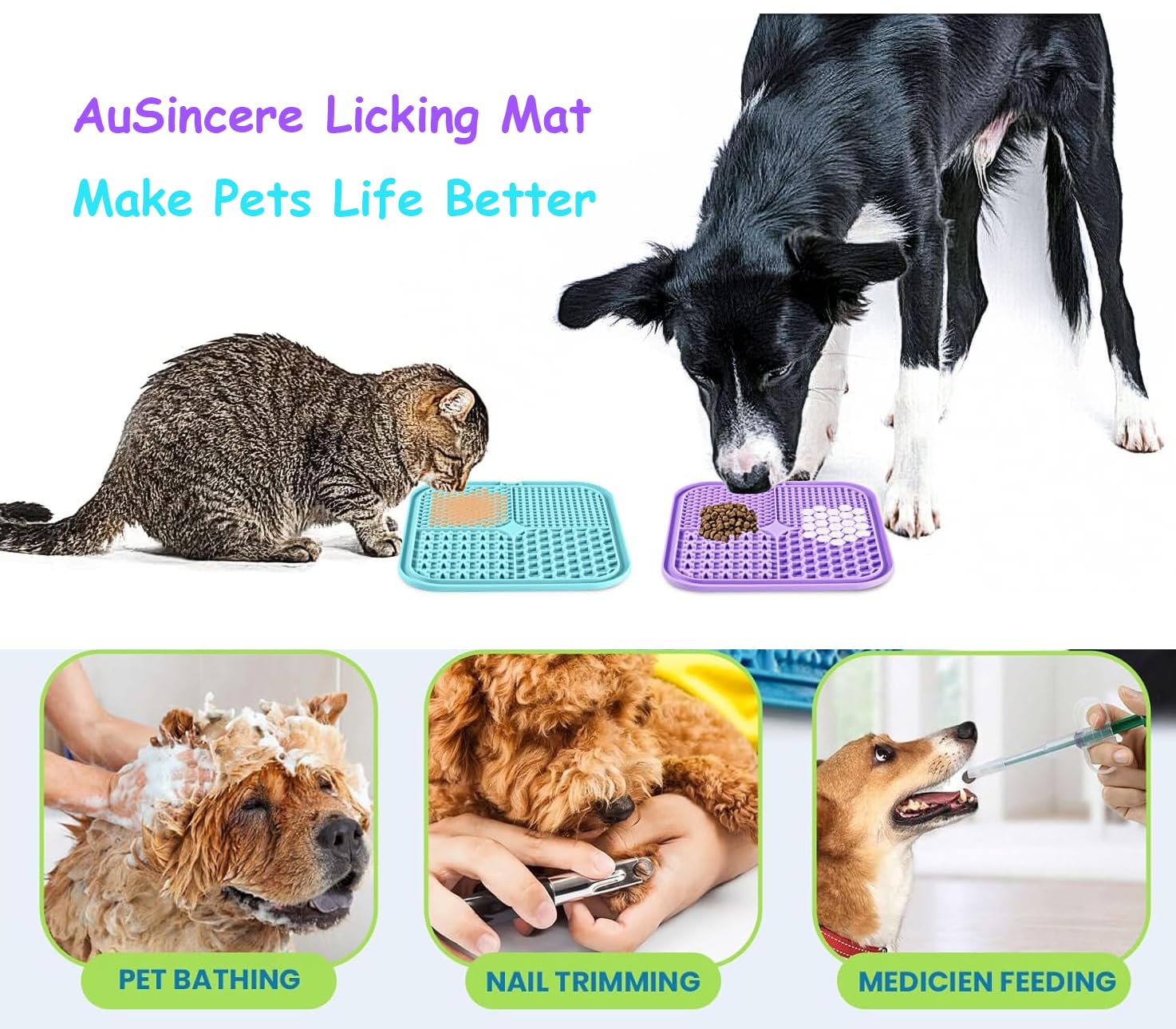 AUSINCERE lick mat four textures ideal for spreadable treats and slow feeding.