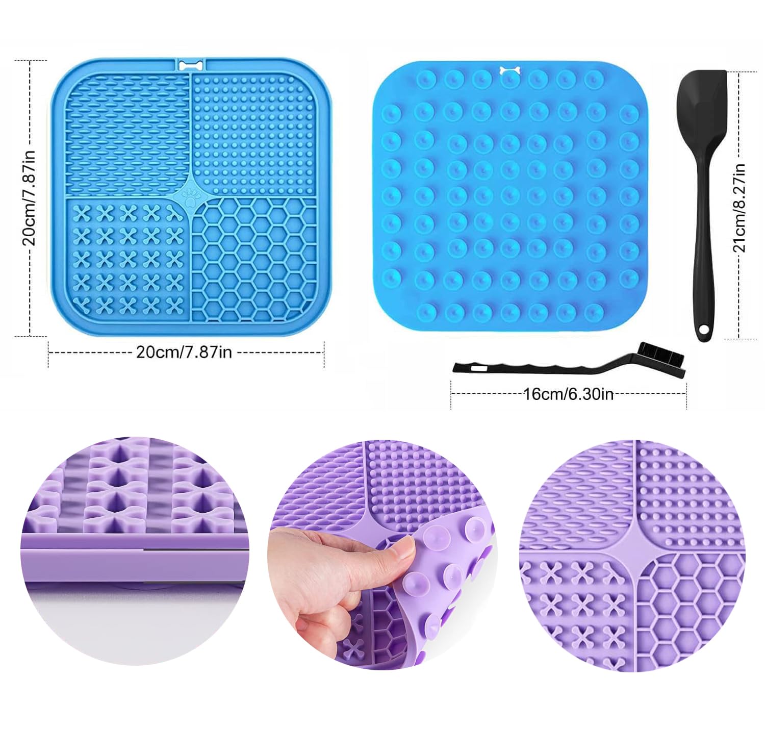 AUSINCERE lick mat with suction cups attached to tile aids bath-time distraction.