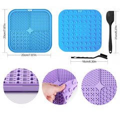 AUSINCERE lick mat with suction cups attached to tile aids bath-time distraction.