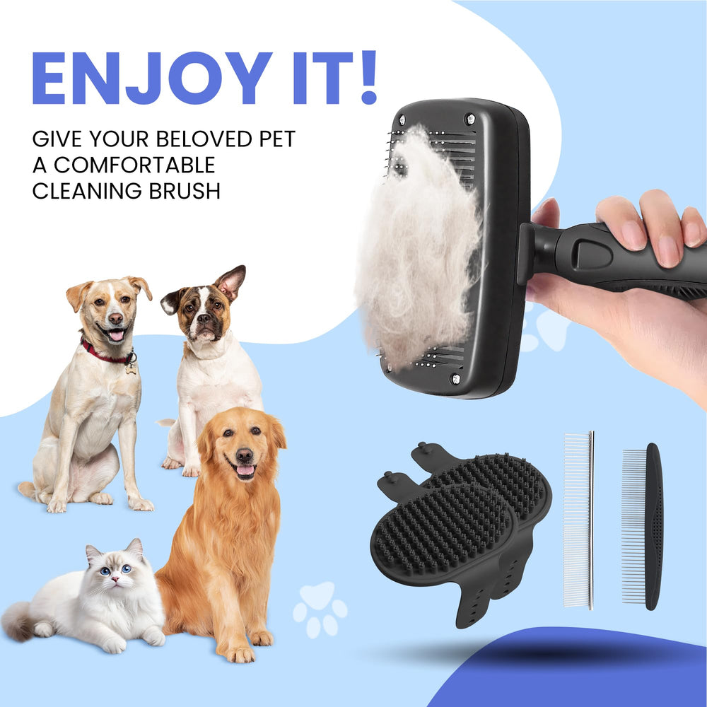 AUSRKI deshedding brush teeth closeup highlights gentle undercoat deshedding.