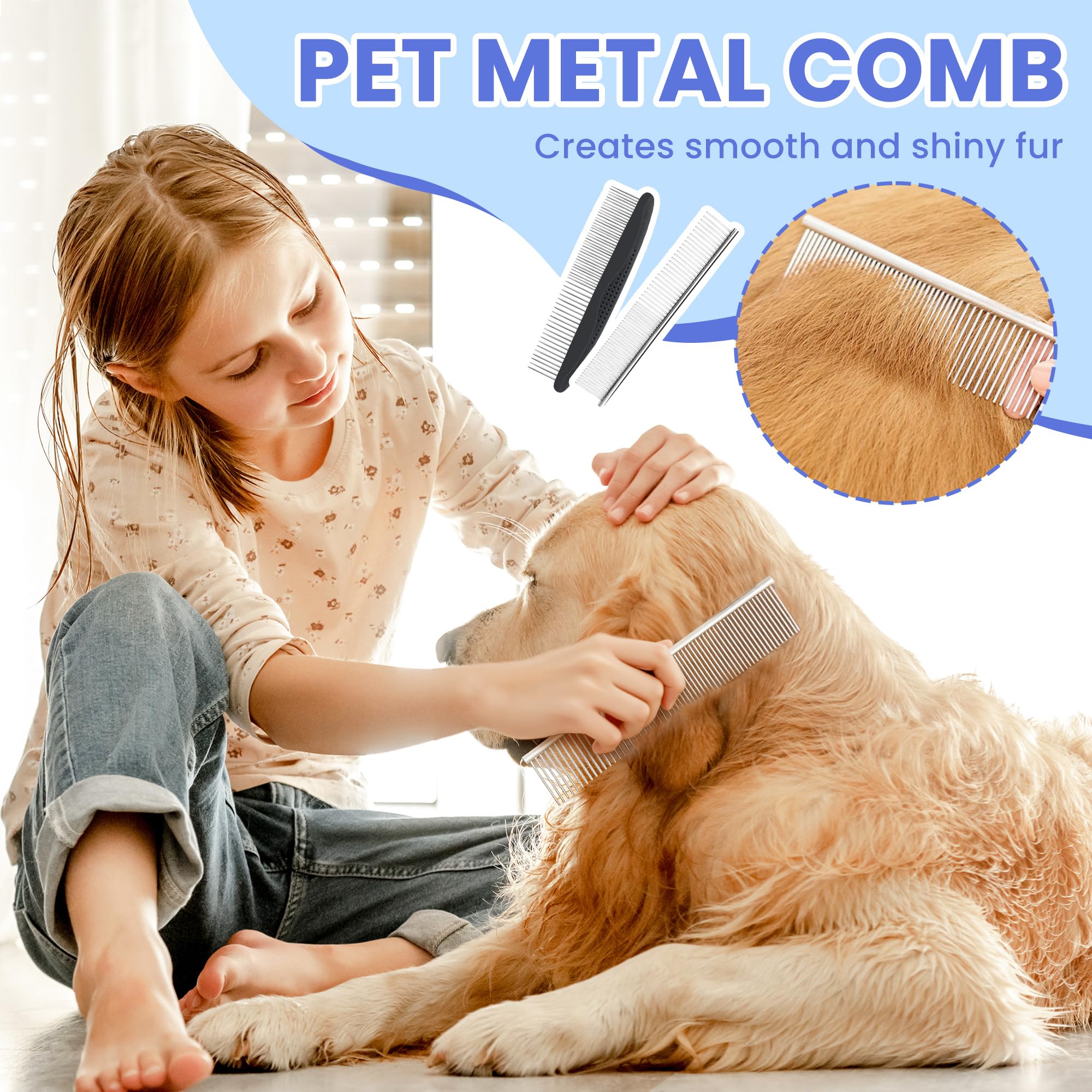 AUSRKI flea combs detailed teeth emphasize pest control and coat care.