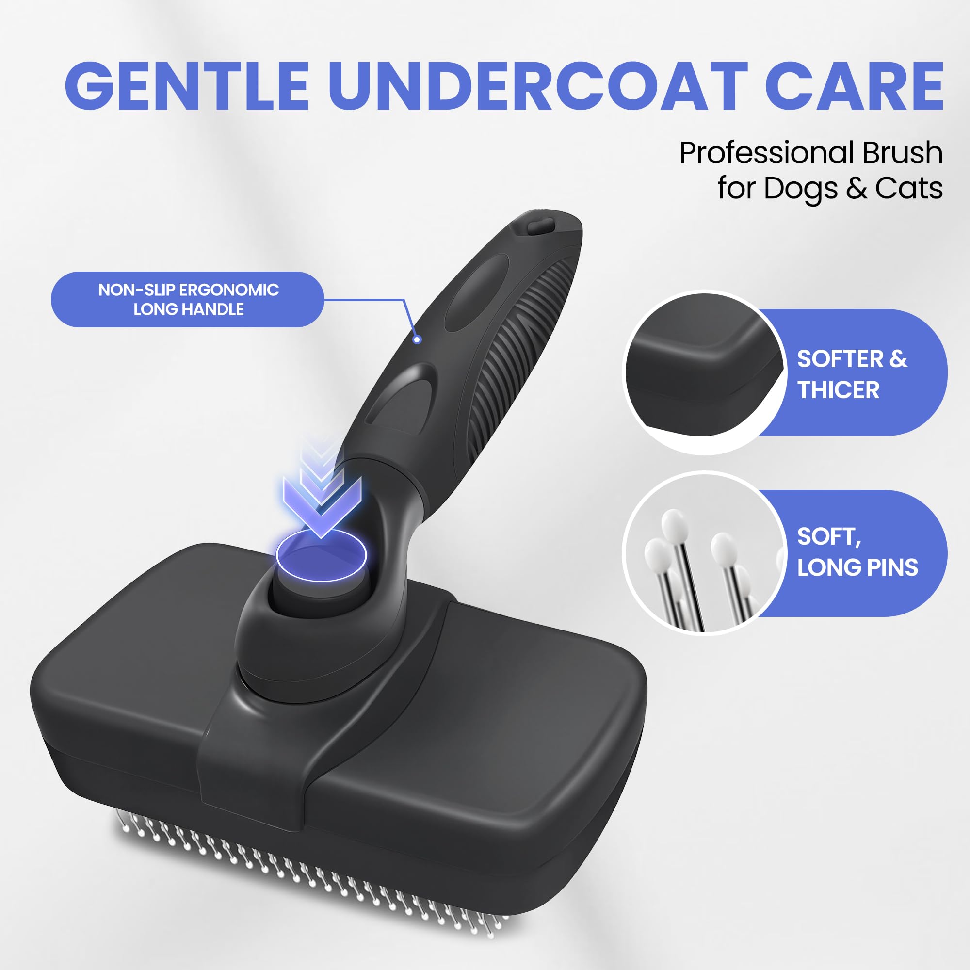 AUSRKI self-cleaning button retracted hair eject demonstrates mess-free deshedding.