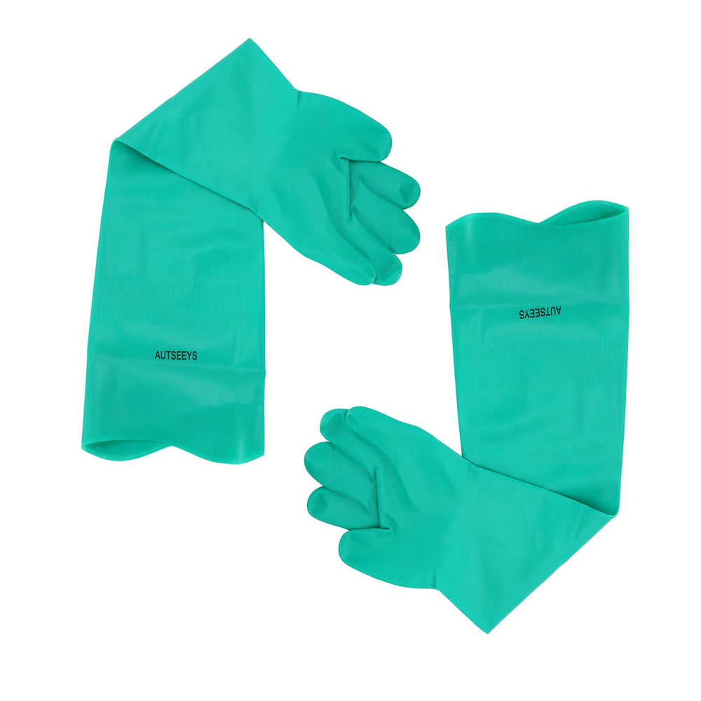 AUTSEEYS Aquarium Gloves packaging includes a pair of 26 inch gloves for home use.