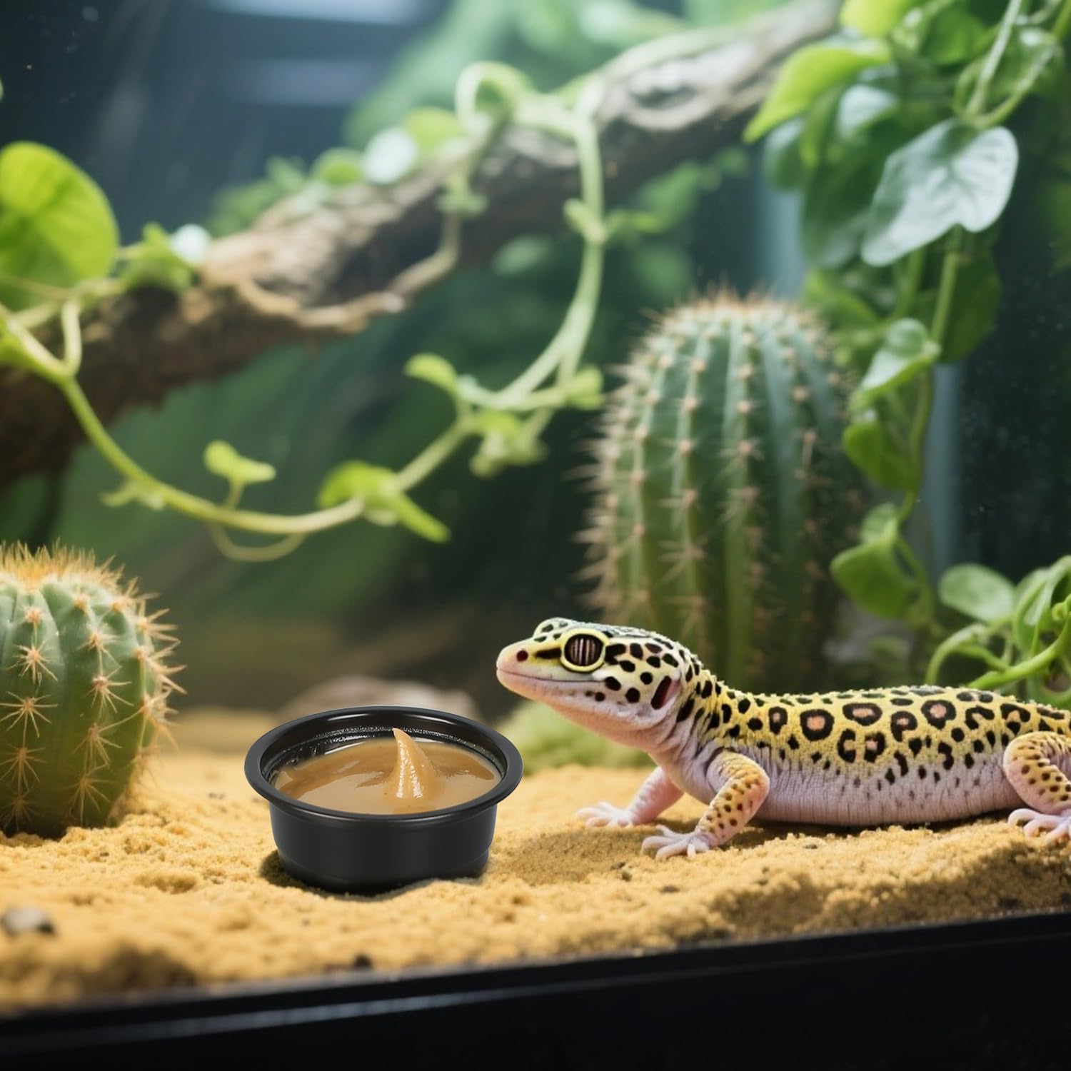 AUTSEEYS bulk-pack feeding cups 100 black for long-term terrarium upkeep.