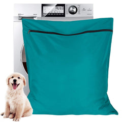 AUXSOUL pet laundry bag lake blue front view helps reduce pet hair transfers.