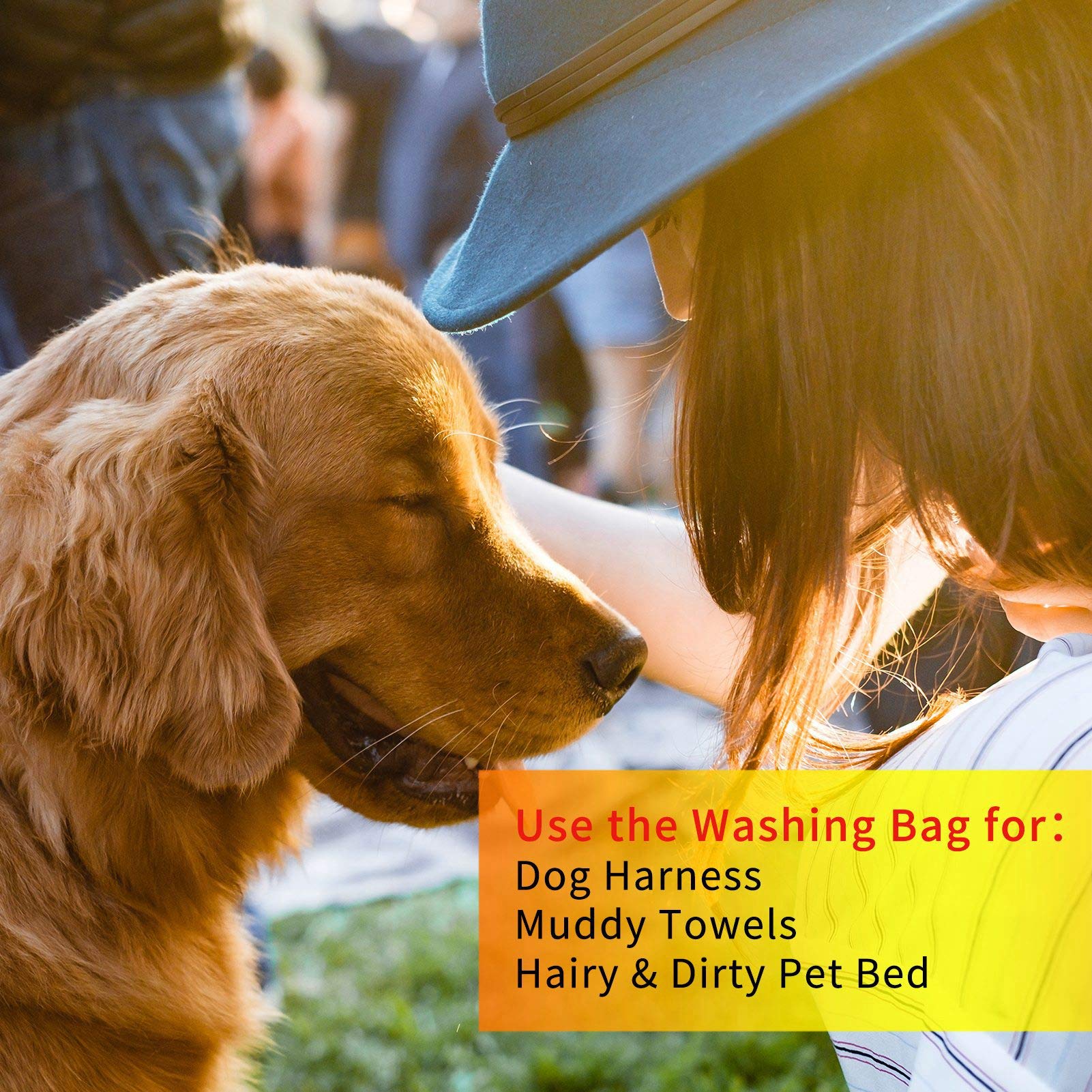 AUXSOUL pet laundry bag in use with blankets to trap hair.