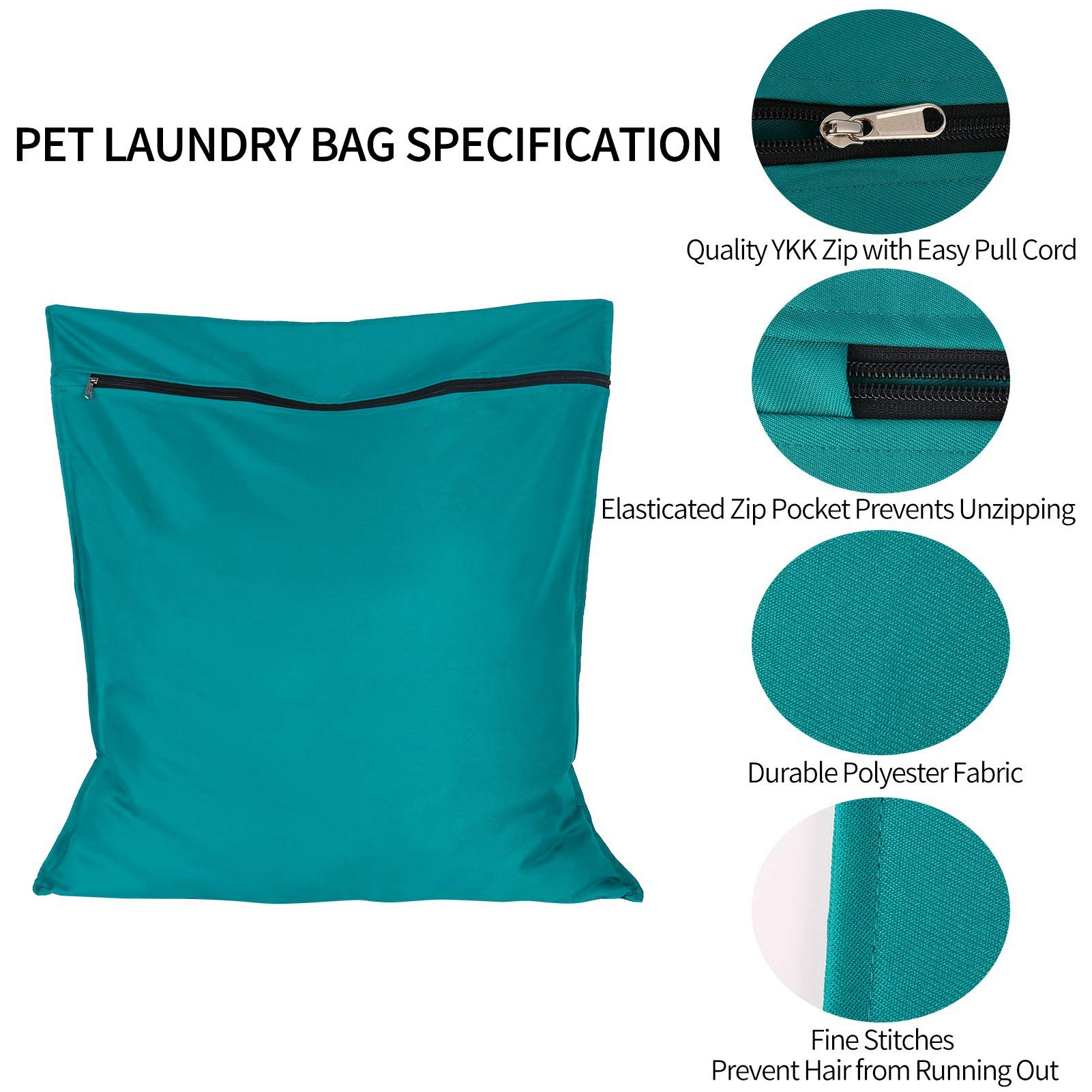 AUXSOUL pet laundry bag lake blue zipper detail provides secure closure.