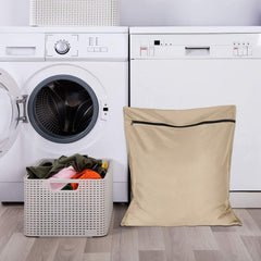 AUXSOUL beige bag ideal for pet bedding and towels during laundry sessions.