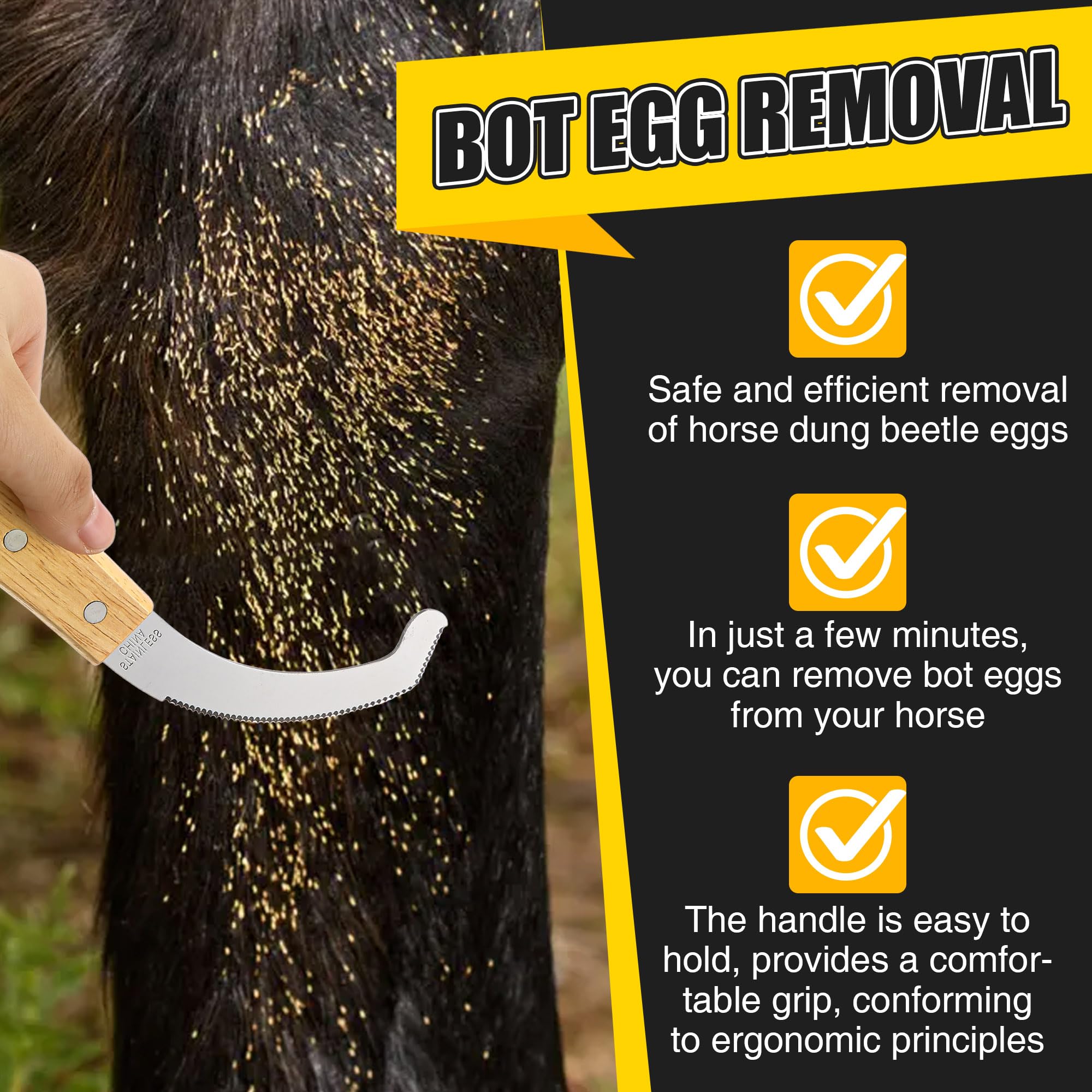 Avenuebool Bot Egg Knife features an ergonomic grip for control during careful bot egg work