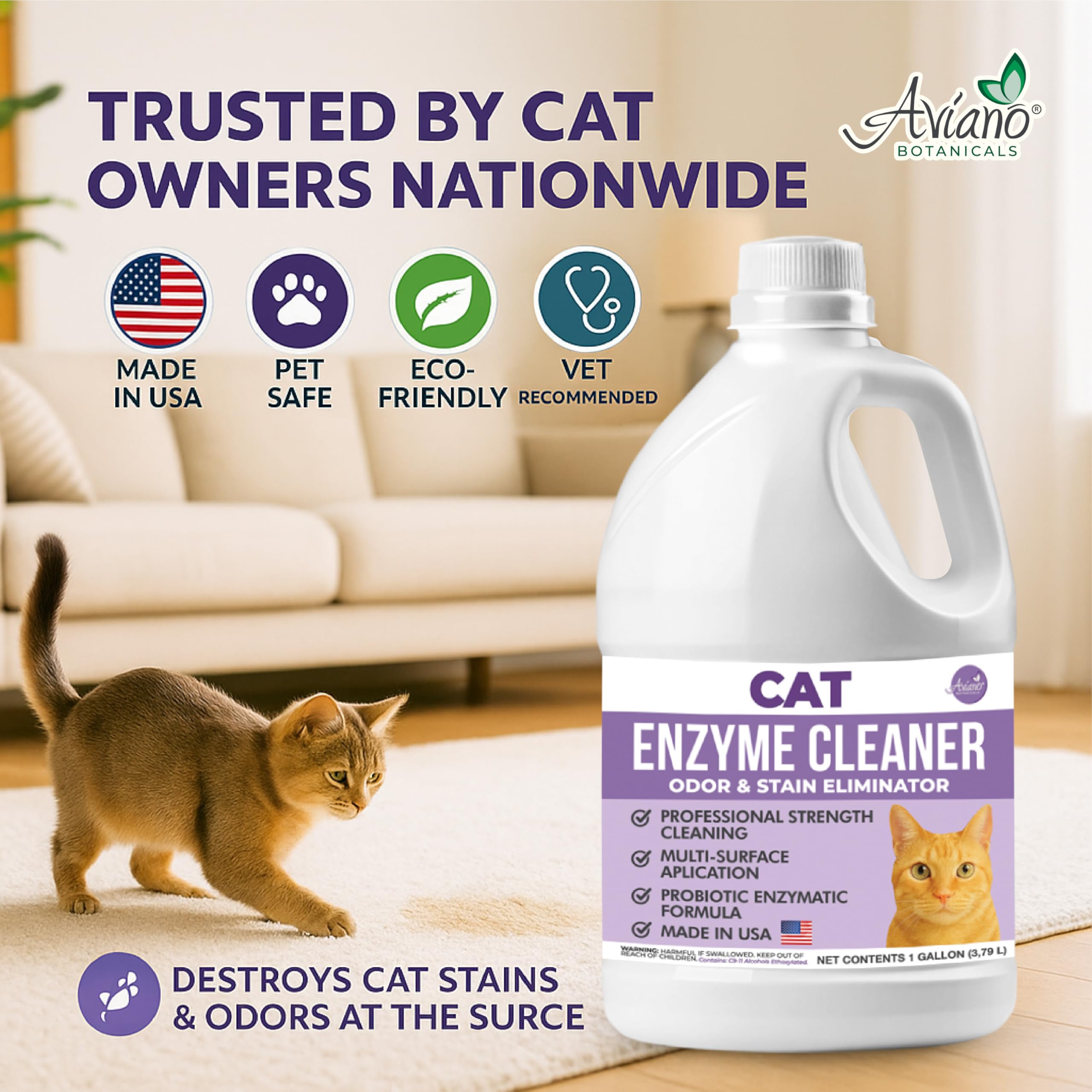 Aviano Cat Enzyme Cleaner drains pour to control odor and buildup