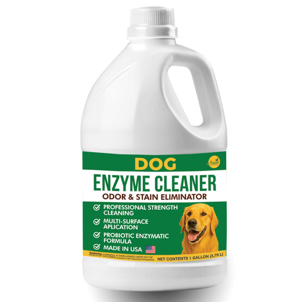 Aviano enzyme cleaner bottle demonstrates dog-urine focus for odor elimination and stain removal