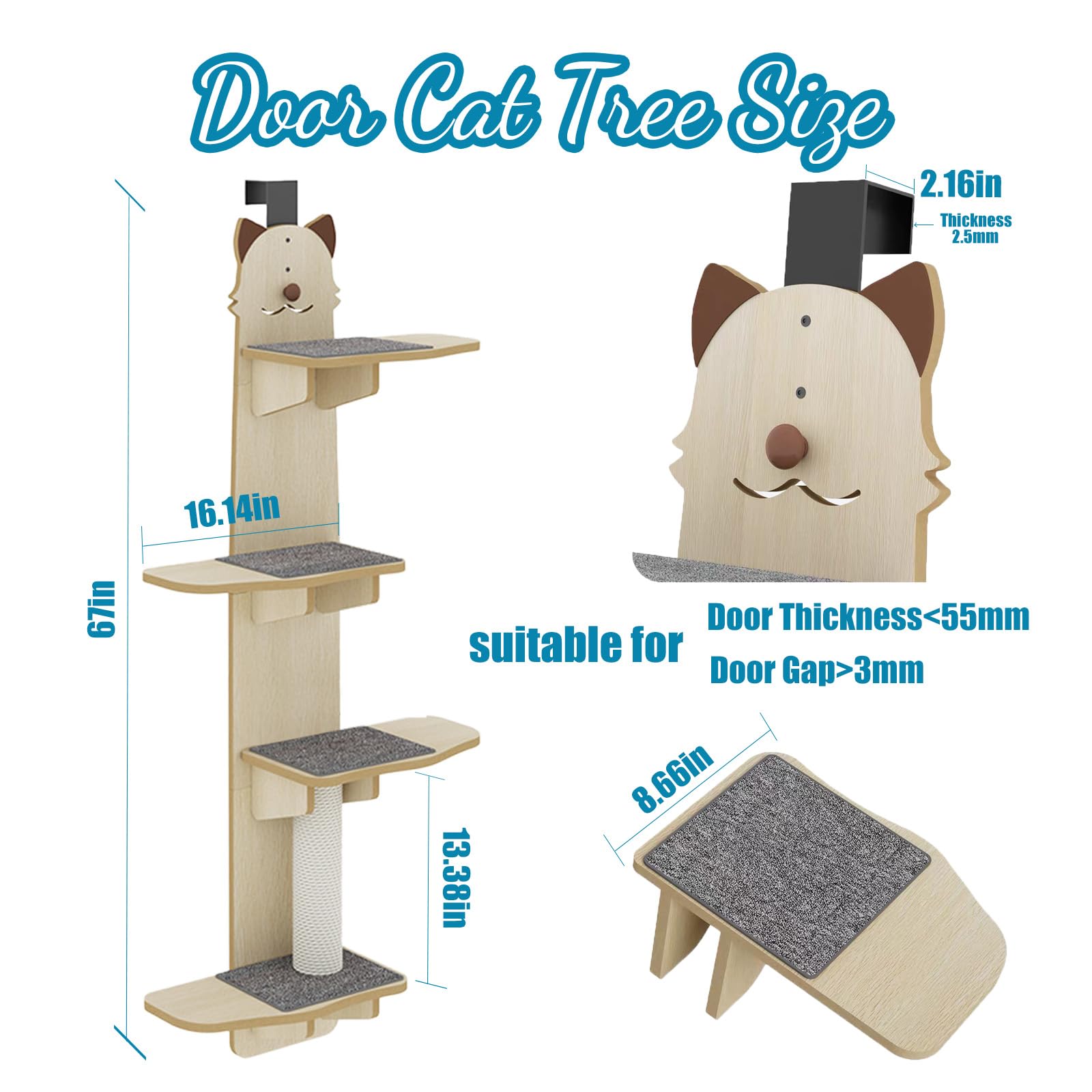 AVIF over-the-door cat tree 4 levels helps cats jump climb stay active