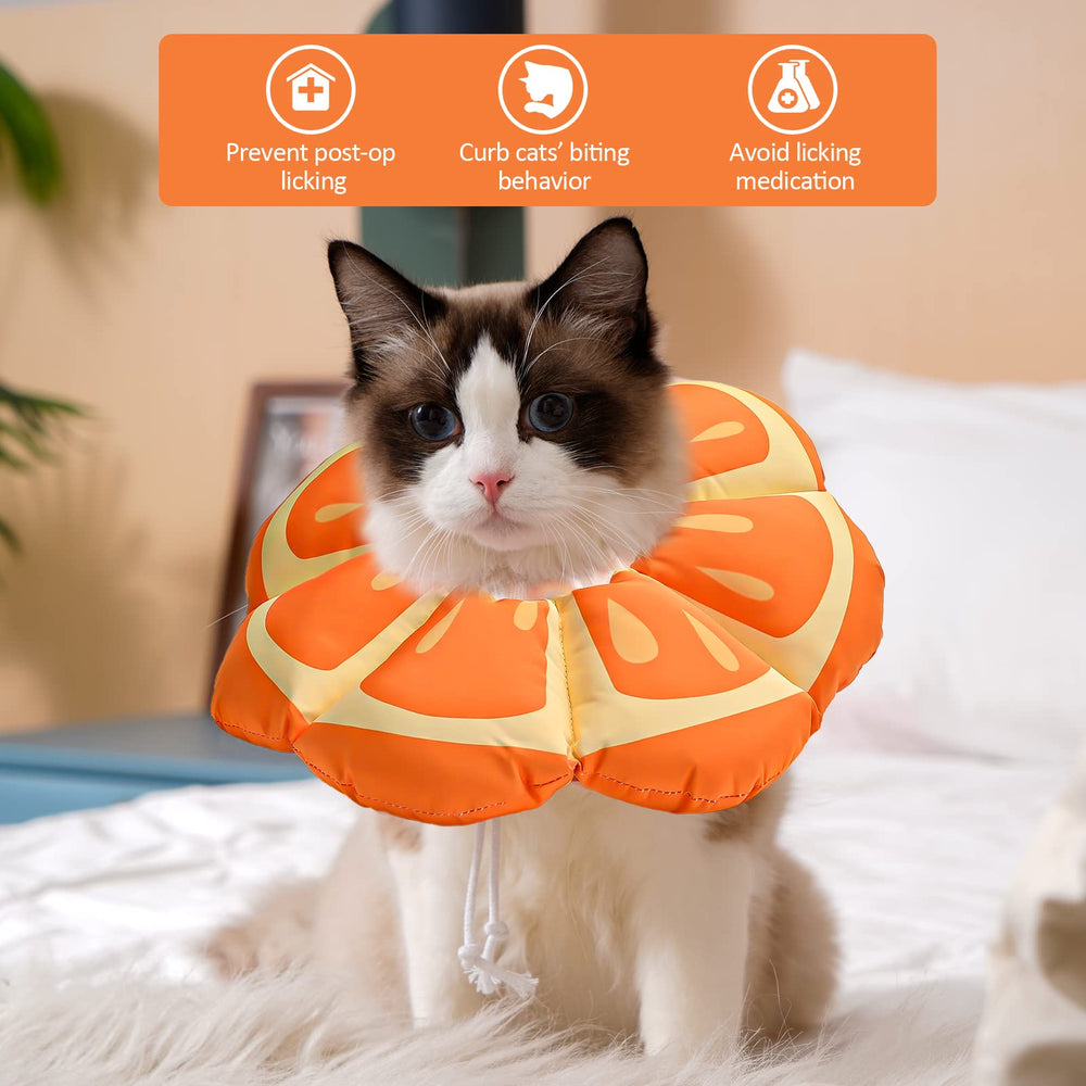 Avont cat cone soft Tangerine adjustable drawstring shows secure fit during recovery and daily activities