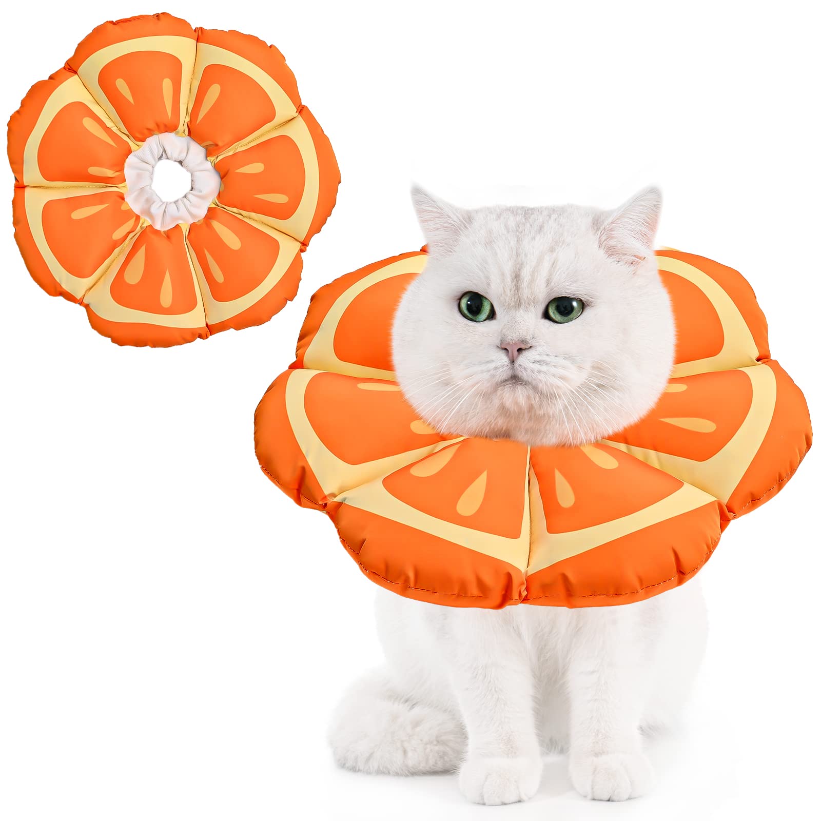 Avont cat cone soft Tangerine front view highlights comfortable adjustable recovery collar