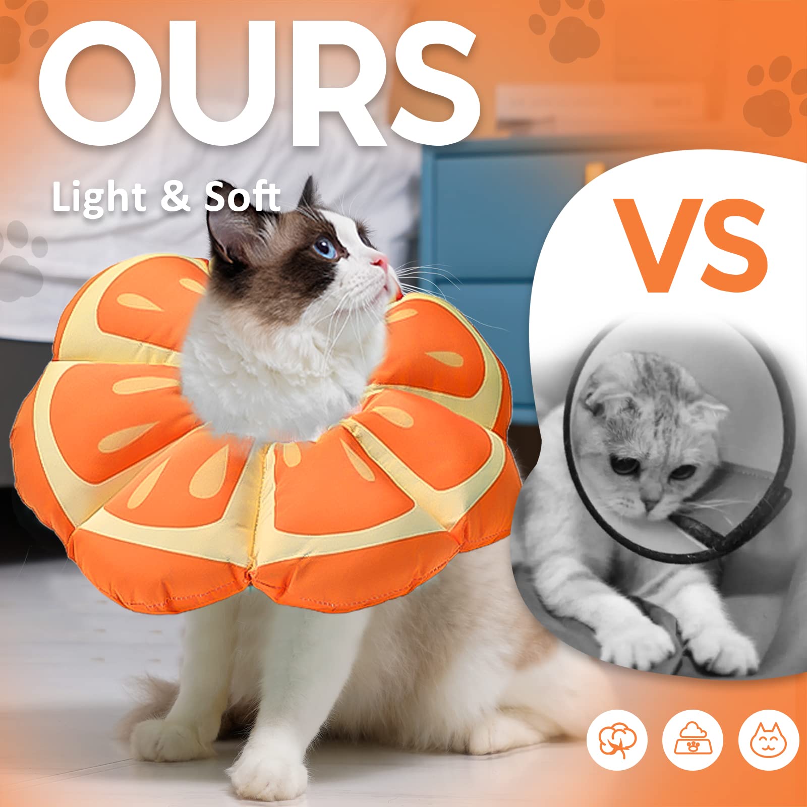 Avont cat cone soft Tangerine size large ensures neck fit guidance for cats