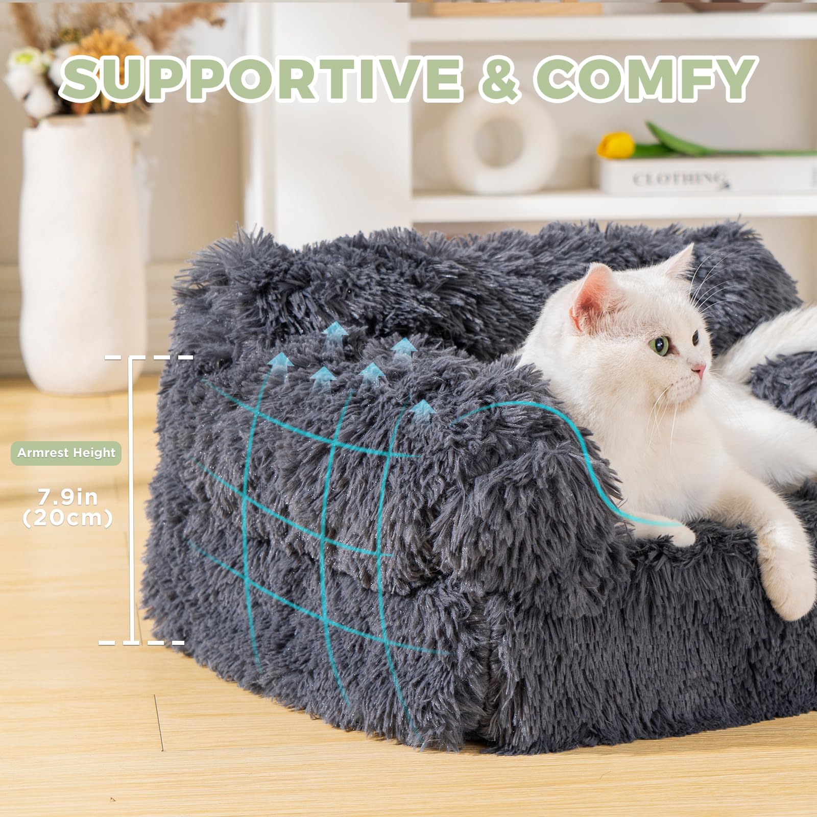 Avont Cat Couch Sofa Bed plush cover closeup highlighting soft fluff and washability