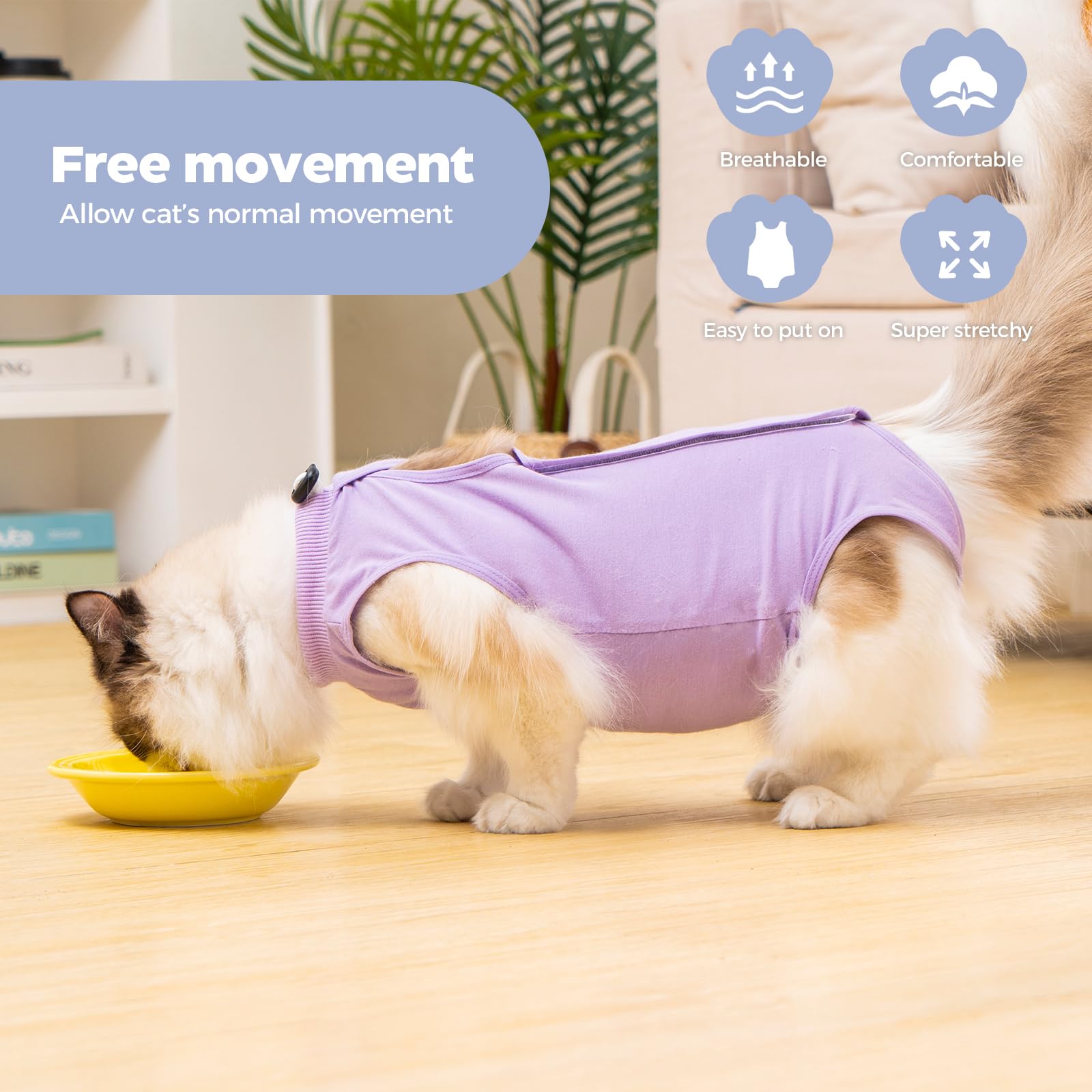 Avont cat recovery suit back closure and adjustable fit for easy on/off and secure wear.