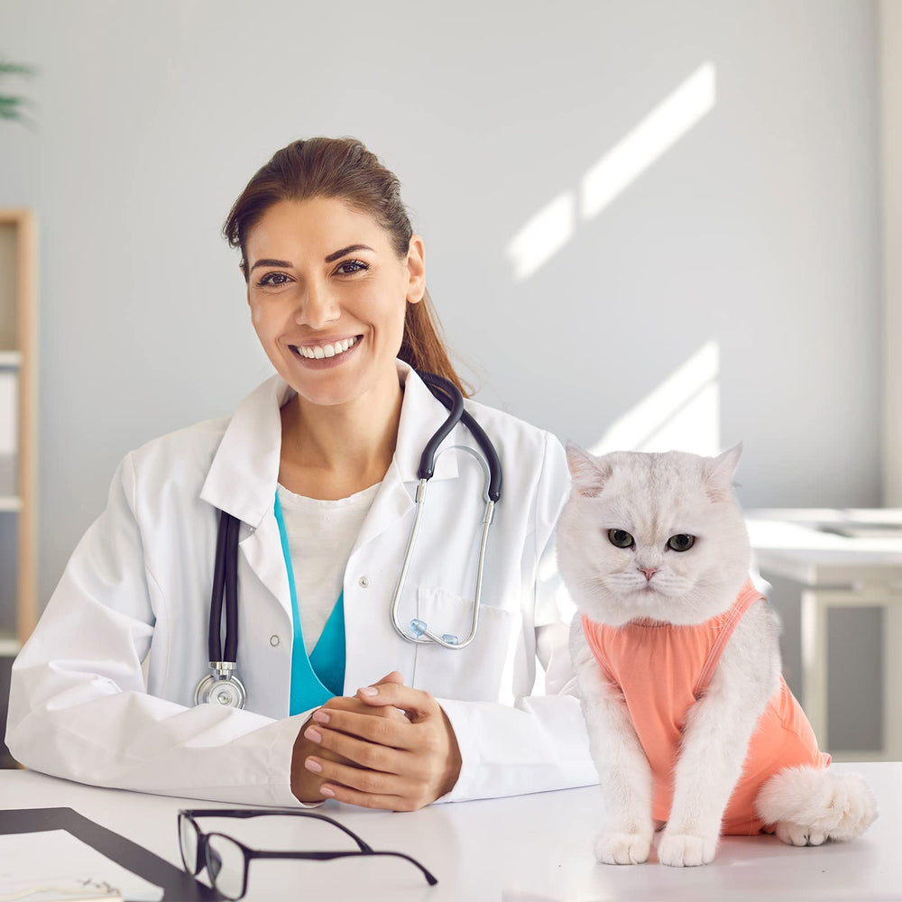 Avont Cat Recovery Suit Coral back closure for secure wound protection post-surgery.
