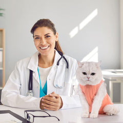 Avont Cat Recovery Suit Coral back closure for secure wound protection post-surgery.