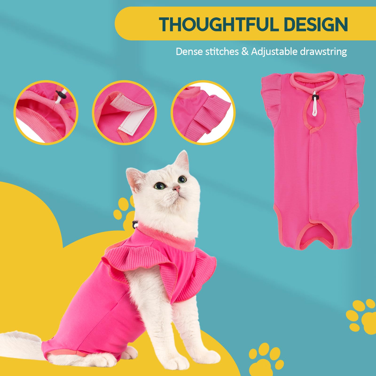 Avont Cat Recovery Suit magenta size chart illustrating fit guidance for chest girth and back length.