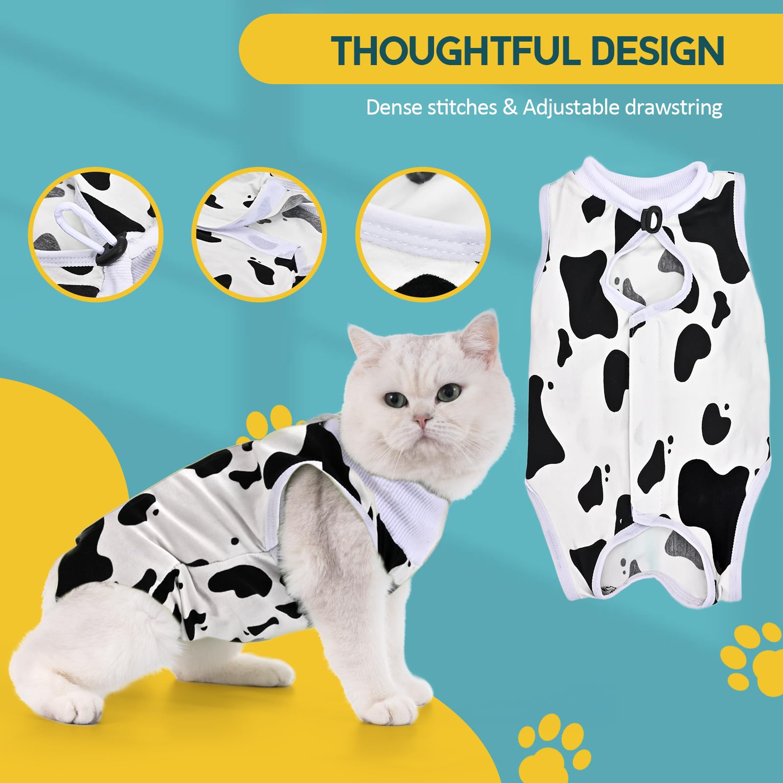 Avont Cat Recovery Suit on-cat view demonstrates easy wear and gentle coverage.
