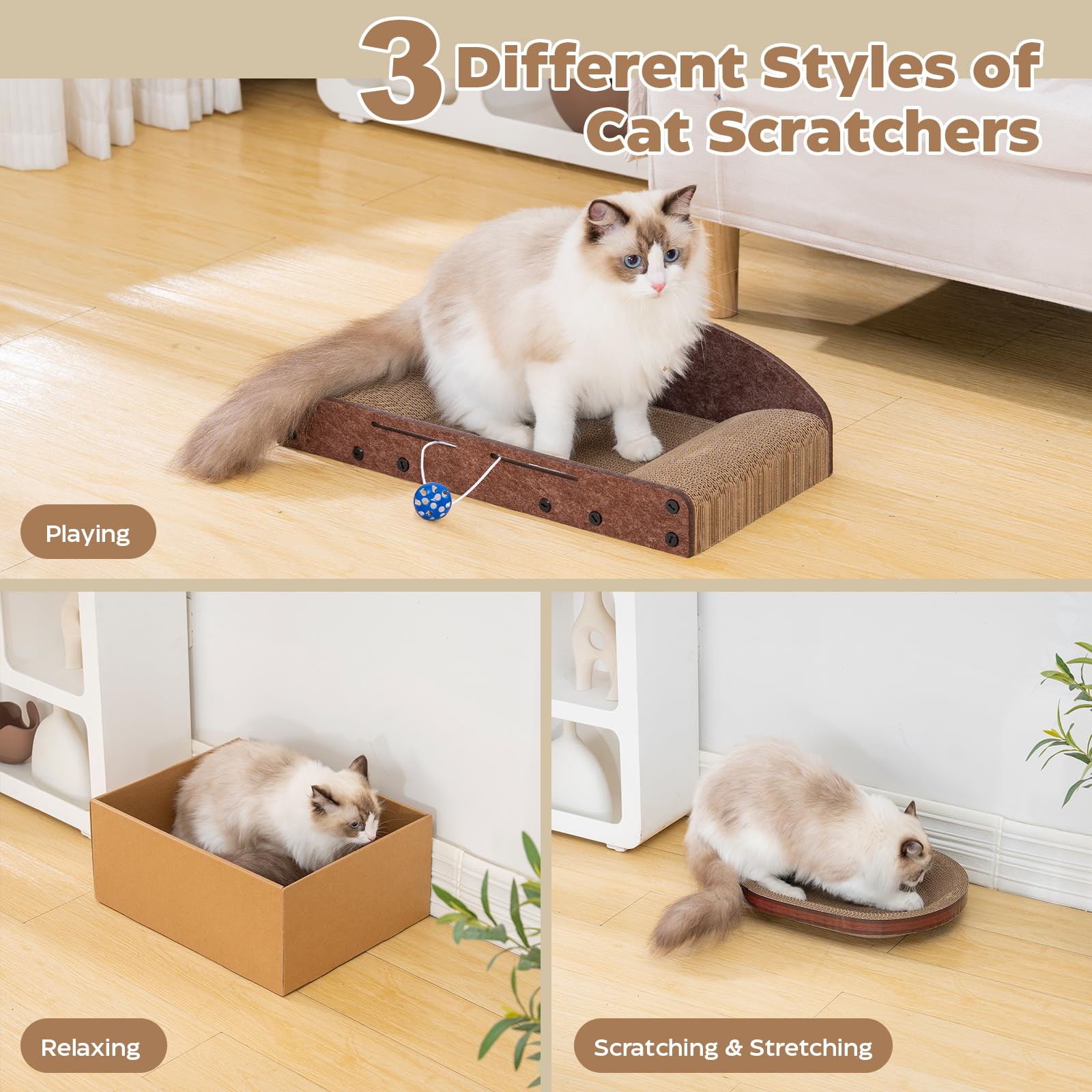 Avont Cat Scratcher Set cat box features a cozy hideaway for naps and play.