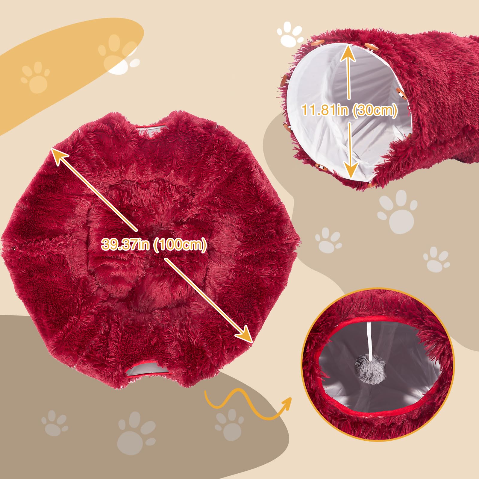 Avont cat tunnel bed entrance features plush toy ball for stimulation and play