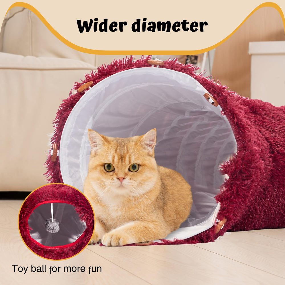 Avont cat tunnel bed with fluffy exterior soft resting spot after energetic play