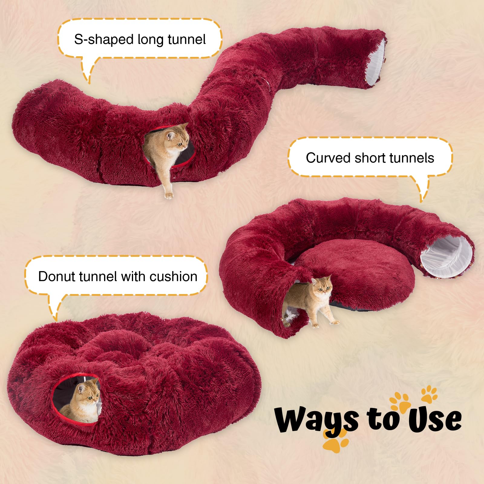 Avont cat tunnel bed circle setup, spacious play den for bigger felines and curious pets