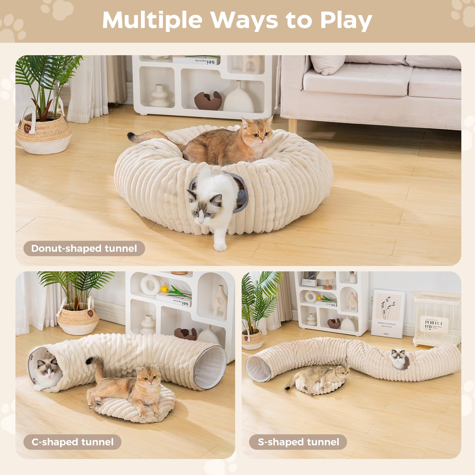 Avont Cat Tunnel Donut side view shows roomy interior for big cats and lounging.