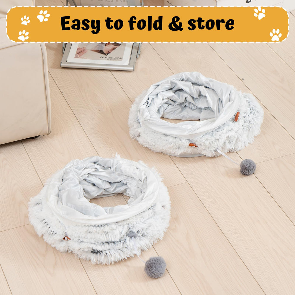 Avont sewed-in furry toy ball at tunnel entrance for stimulation.