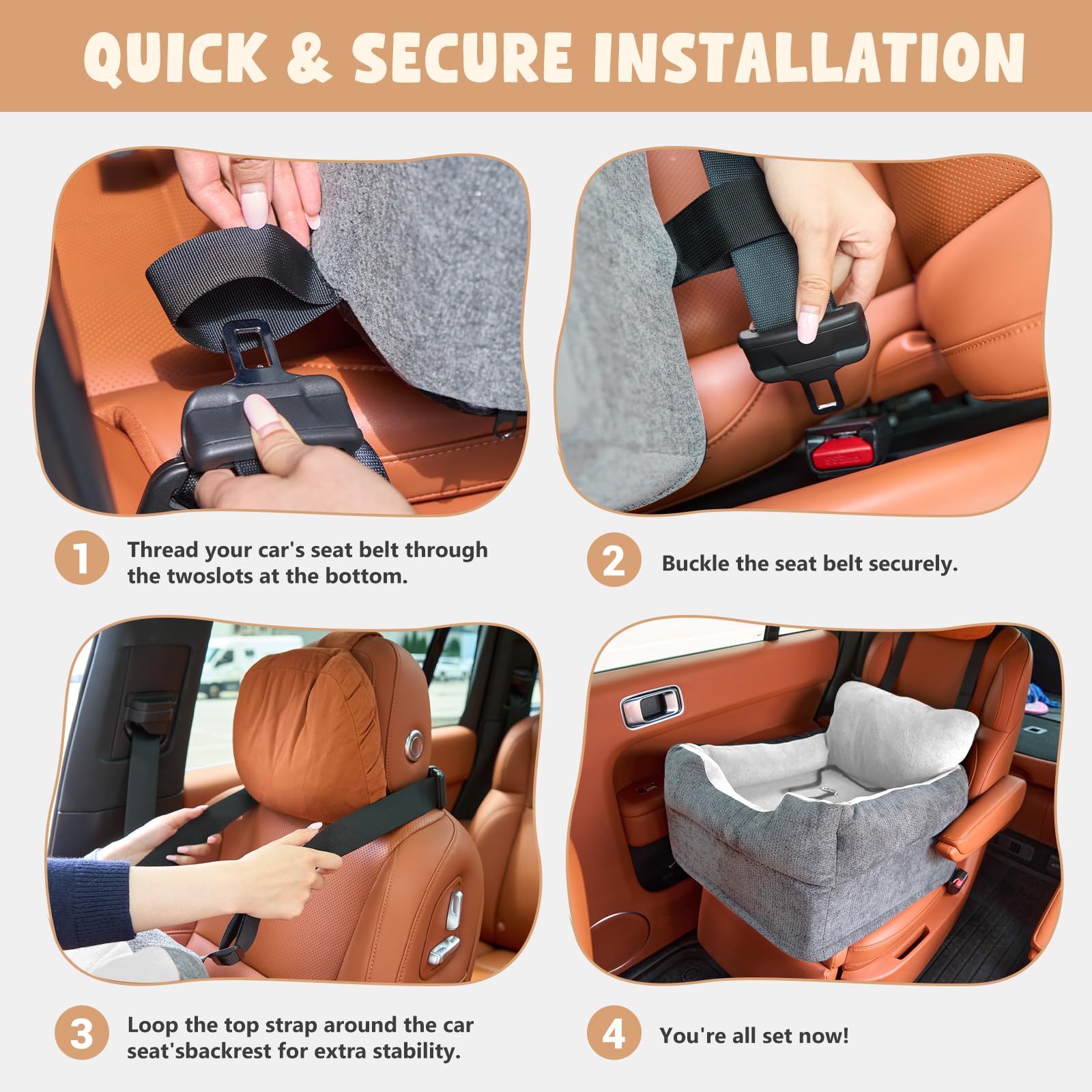 Avont booster seat plush base and bolsters provide cushioned rest.