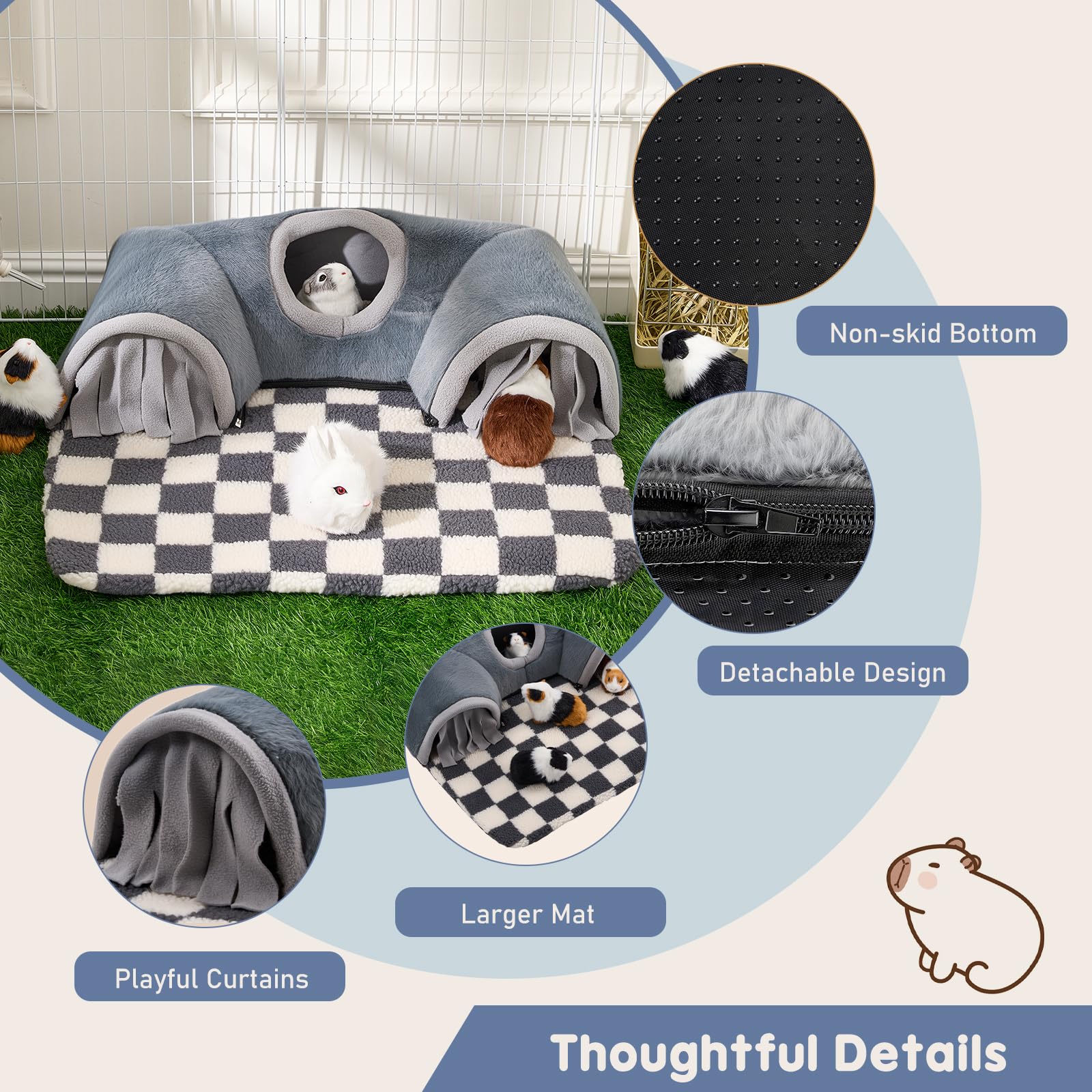 Avont Guinea Pig Hideout Tunnel grey entrance fringe detail highlights playful habits and nesting cue