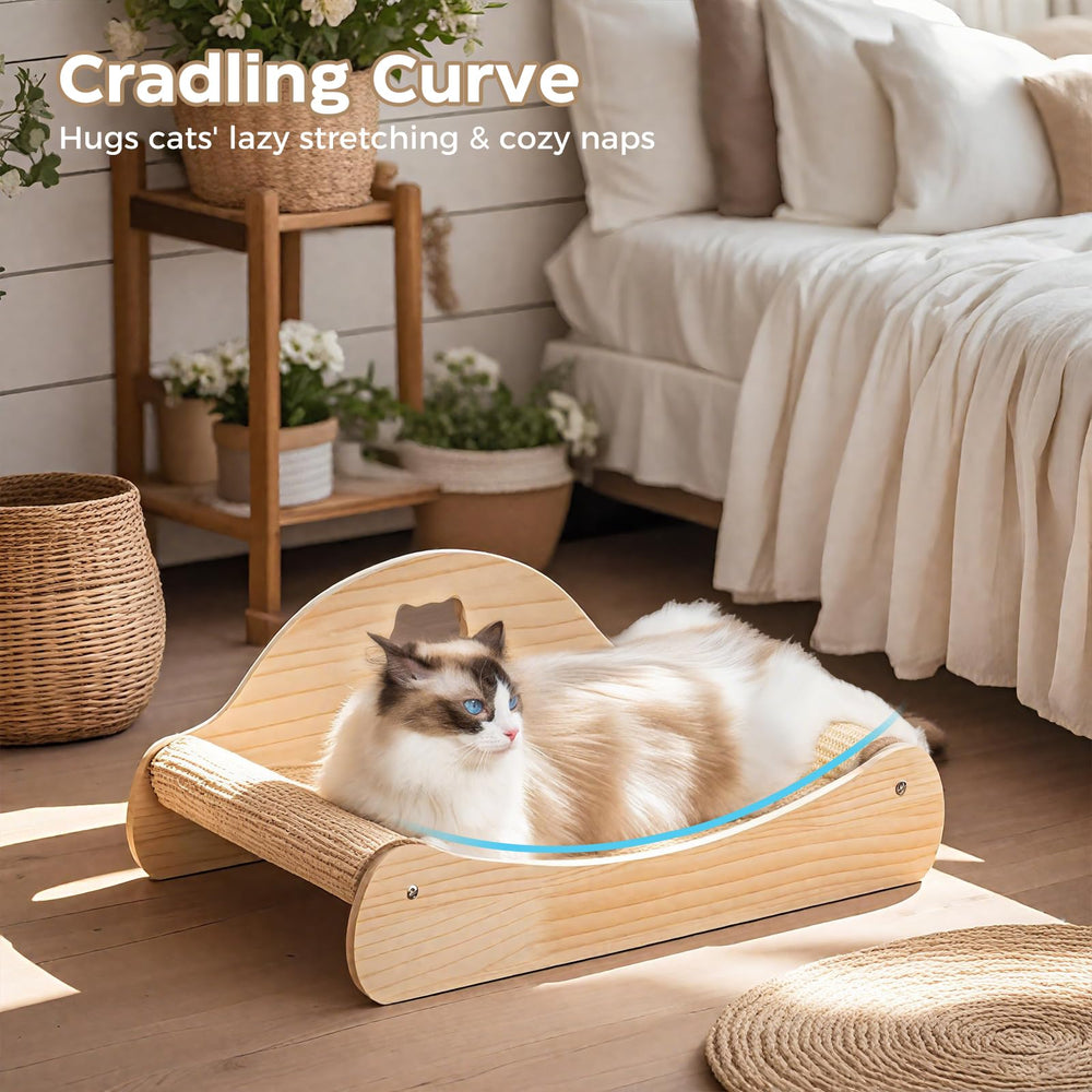 Avont Sisal Cat Scratcher Bed durable-wood-frame rigidity supports active scratching and lounging.