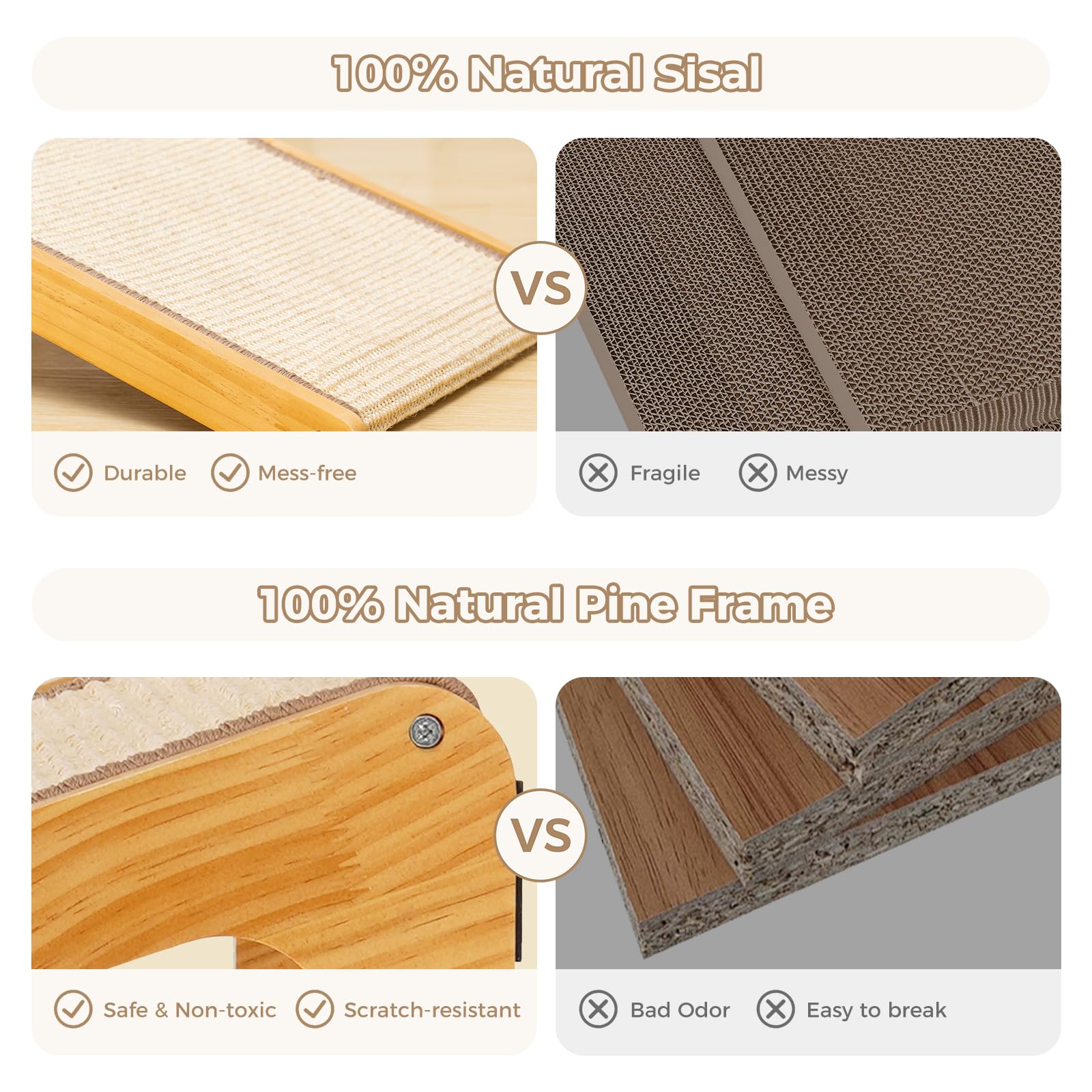 Avont durable sisal pad resists moisture and warping for long-lasting scratching.