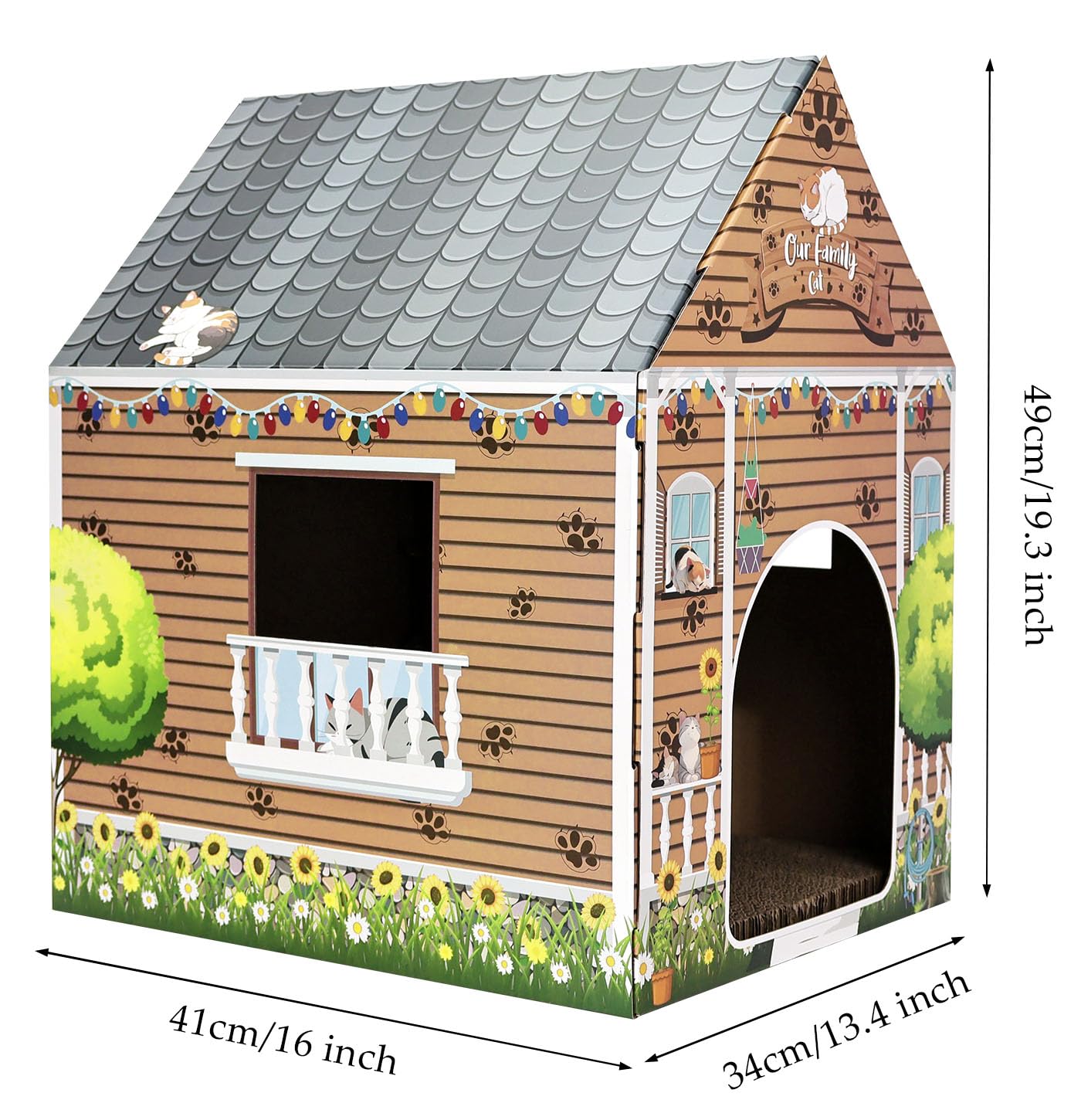 AVXINSOK cardboard cat house open door showing peek-through access