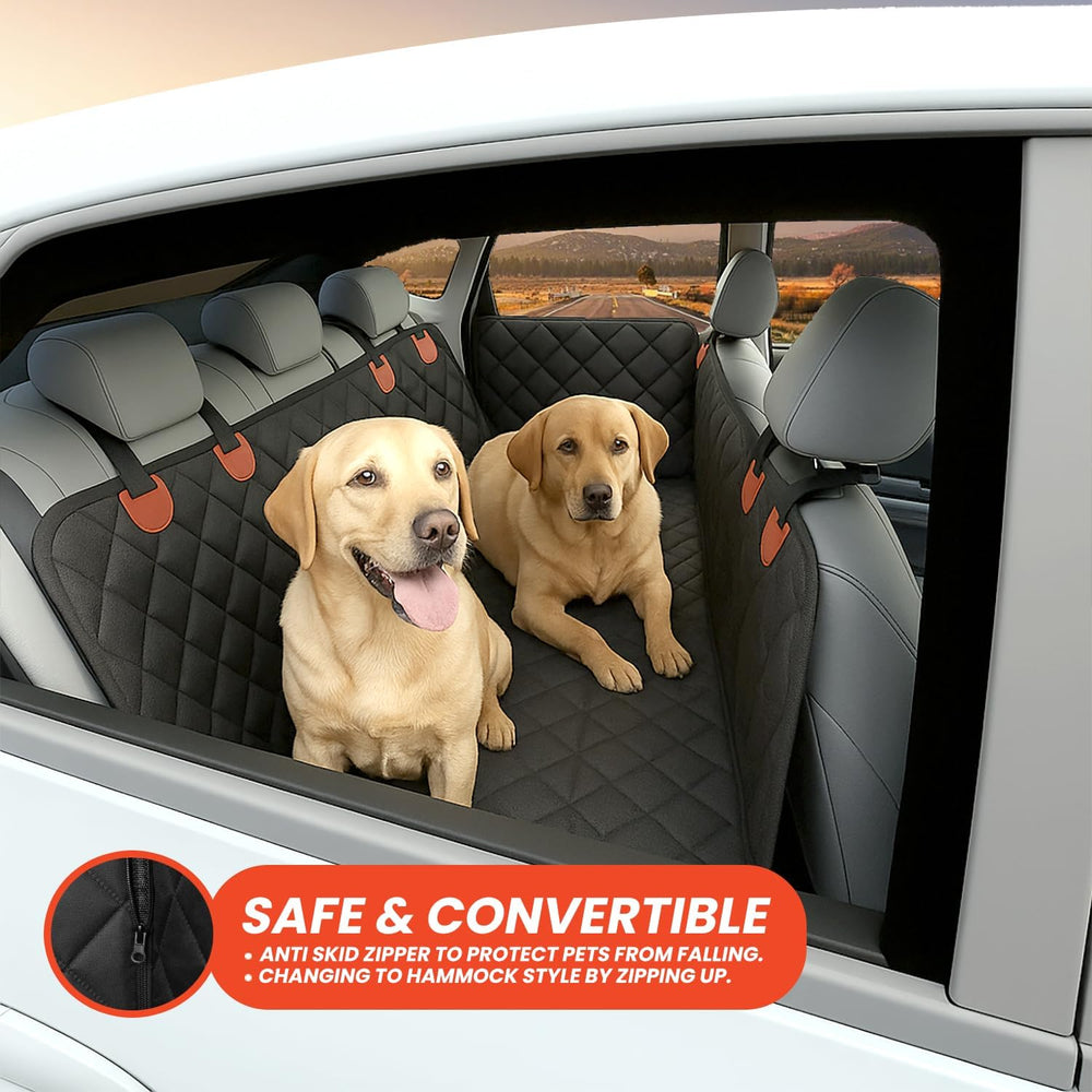 AWANTIC back-seat extender demonstrates extra space and comfort for dogs