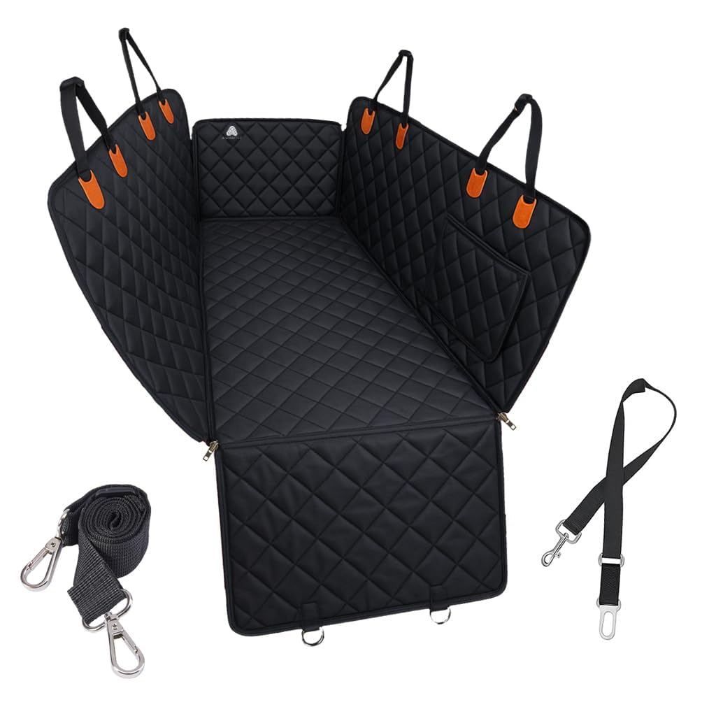 AWANTIC dog seat cover heavy-duty 600D fabric protects seats from spills and dirt