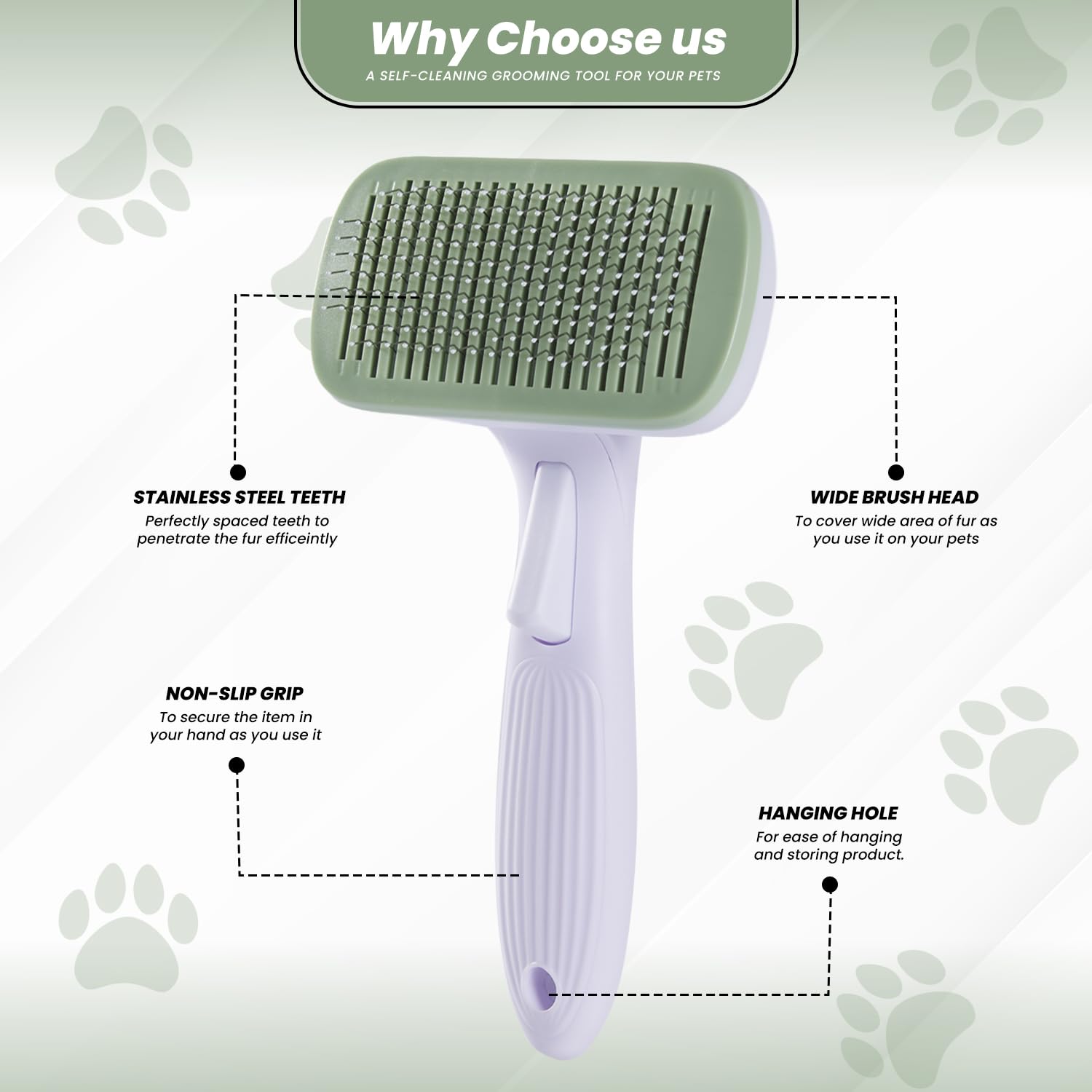 AWANTIC slicker brush skin-friendly bristles protect sensitive skin during brushing.