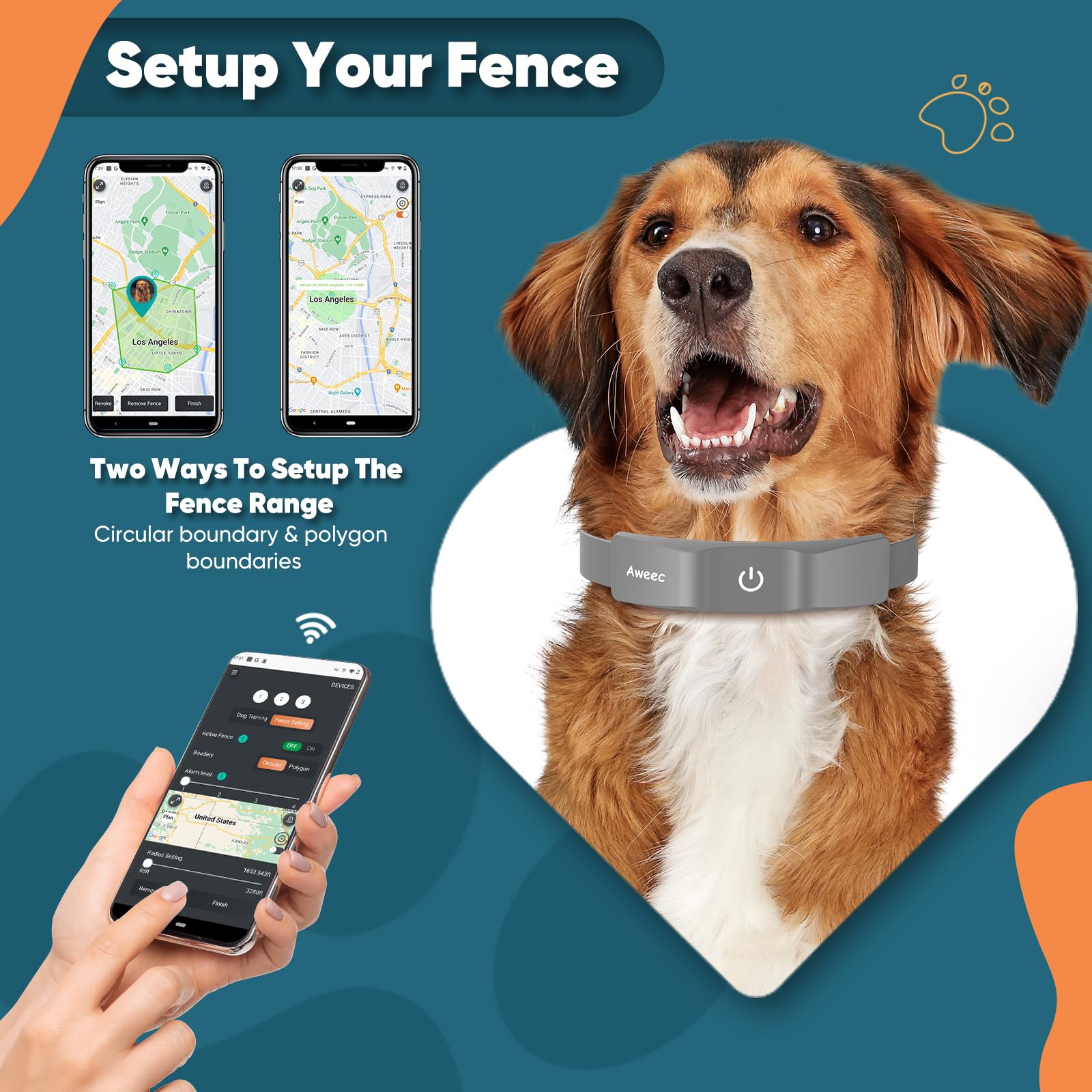 Aweec boundary drawing app creates circular to polygon fences.