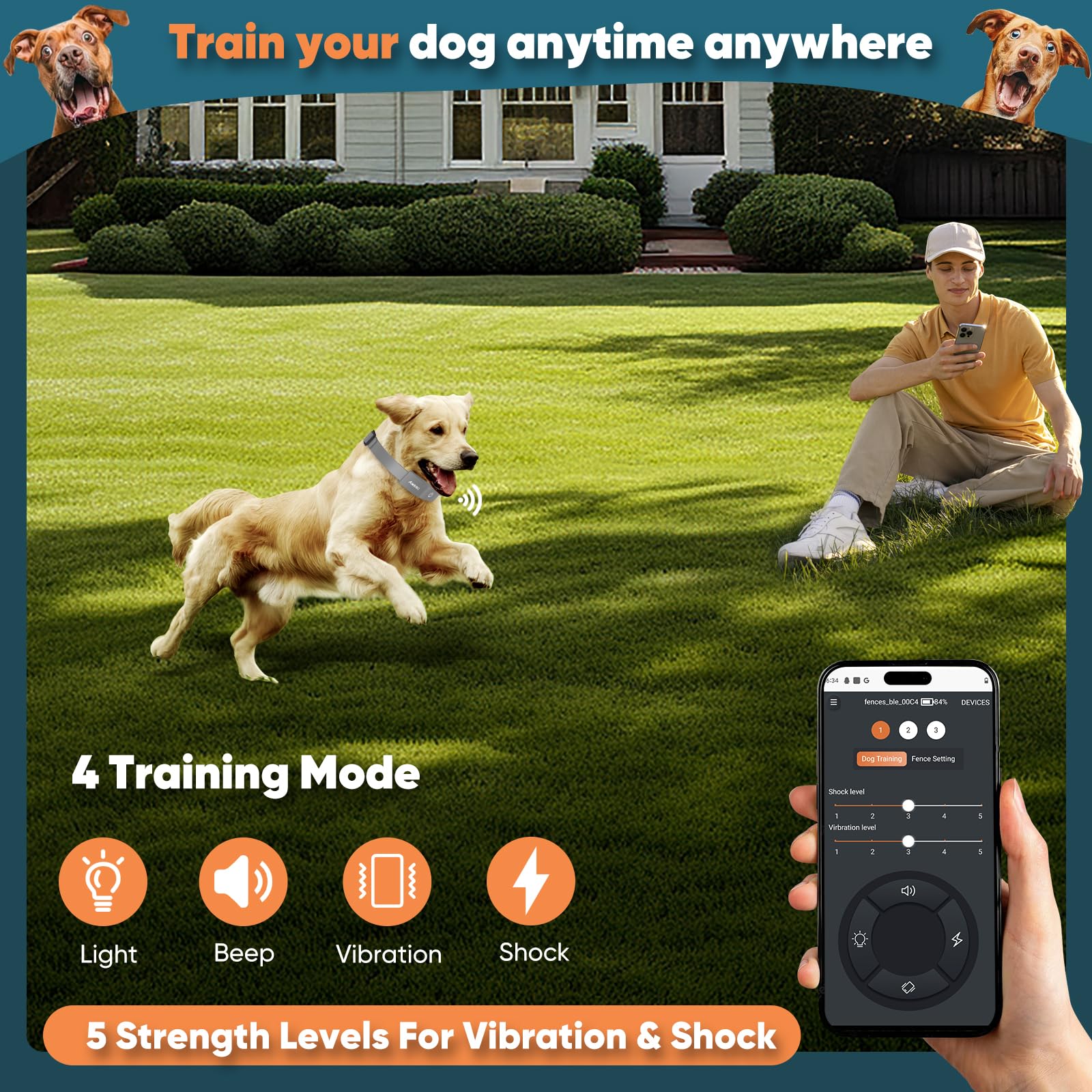 Aweec training collar closeup highlights adjustable correction levels.
