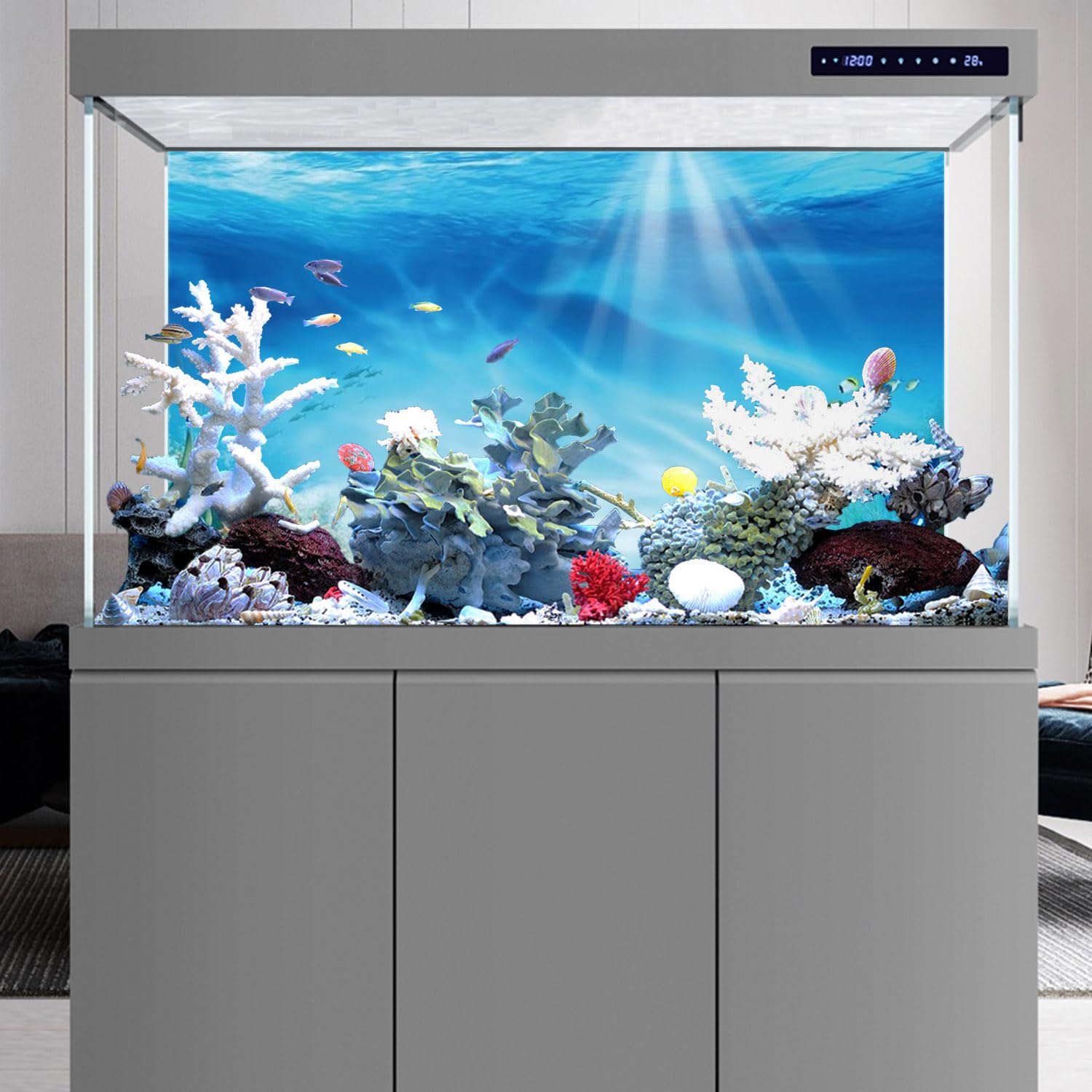 AWERT background with included EVA tape helps quick secure setup for tank with minimal bubbles.