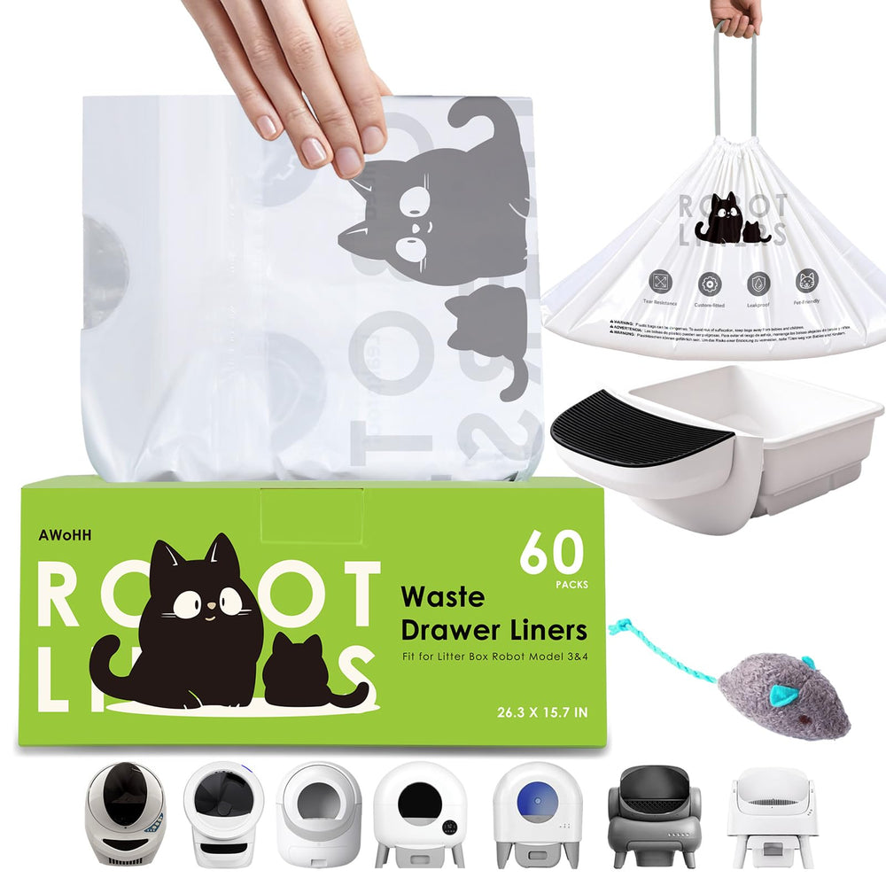 AWoHH 60-pack cat litter bags ready for automatic litter boxes and easy disposal